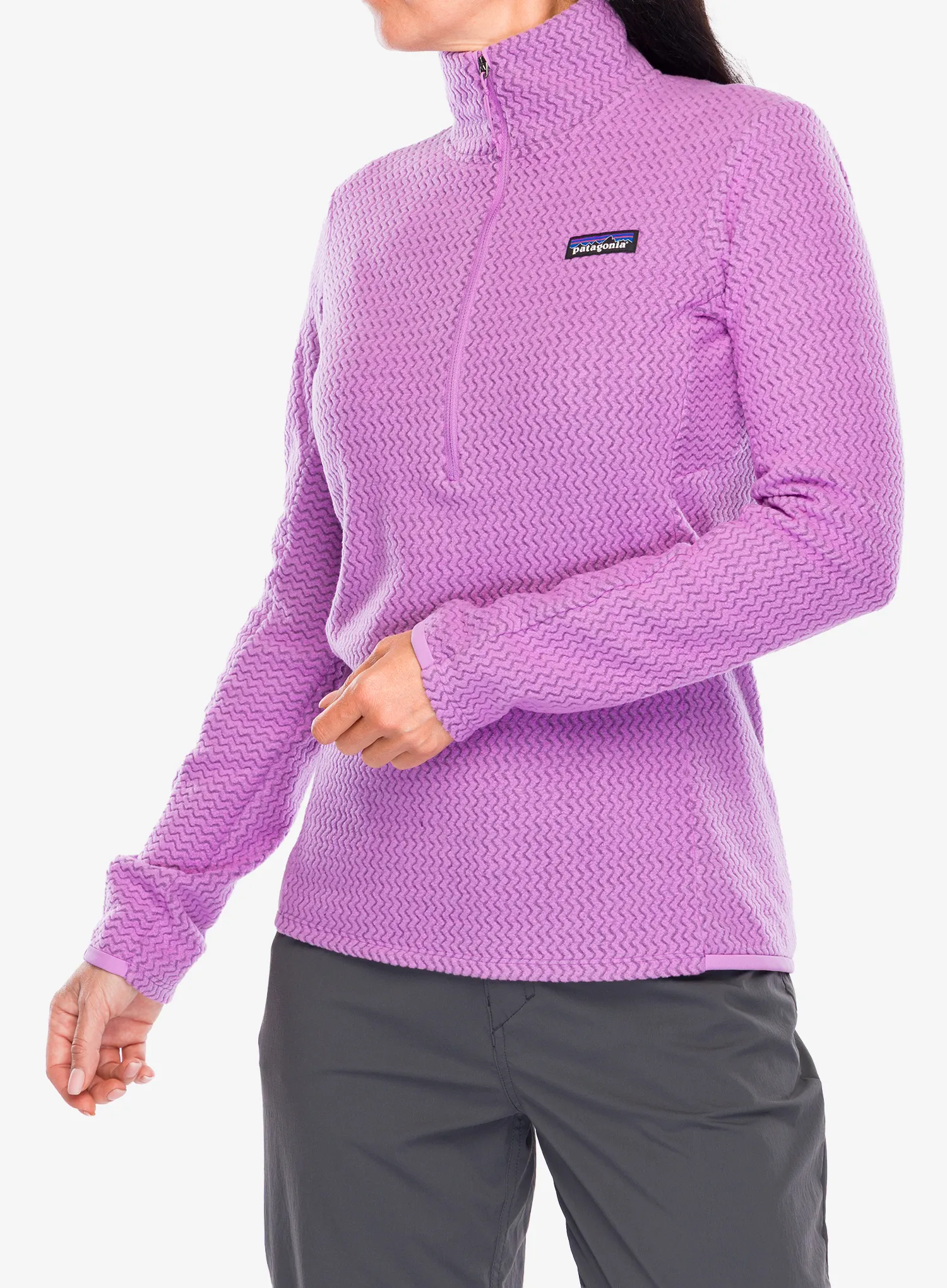 Ženska jopica z zadrgo Patagonia R1 Air Zip Neck - brisk purple