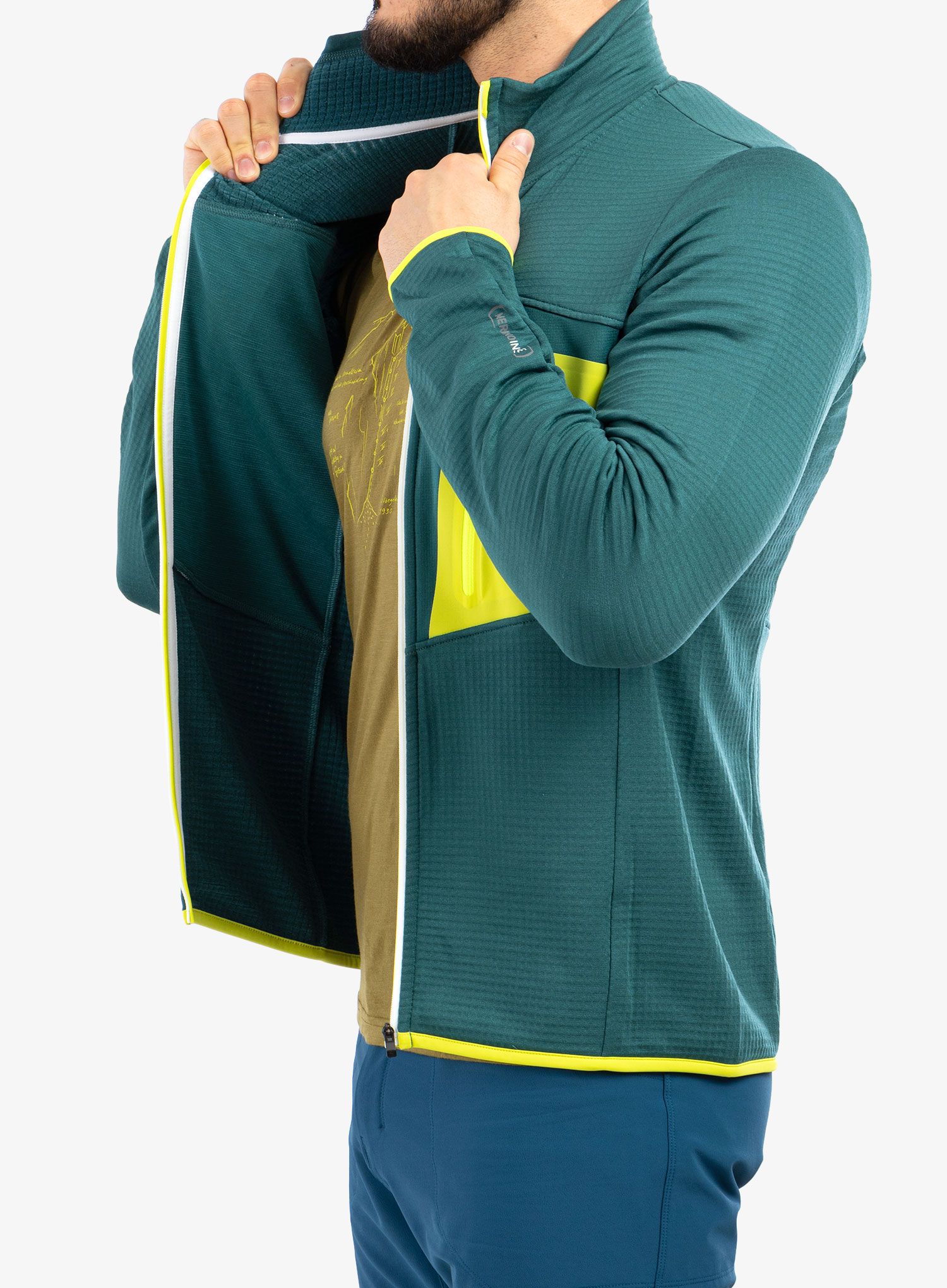 Jopica na zadrgo Ortovox Fleece Grid Jacket - pacific green