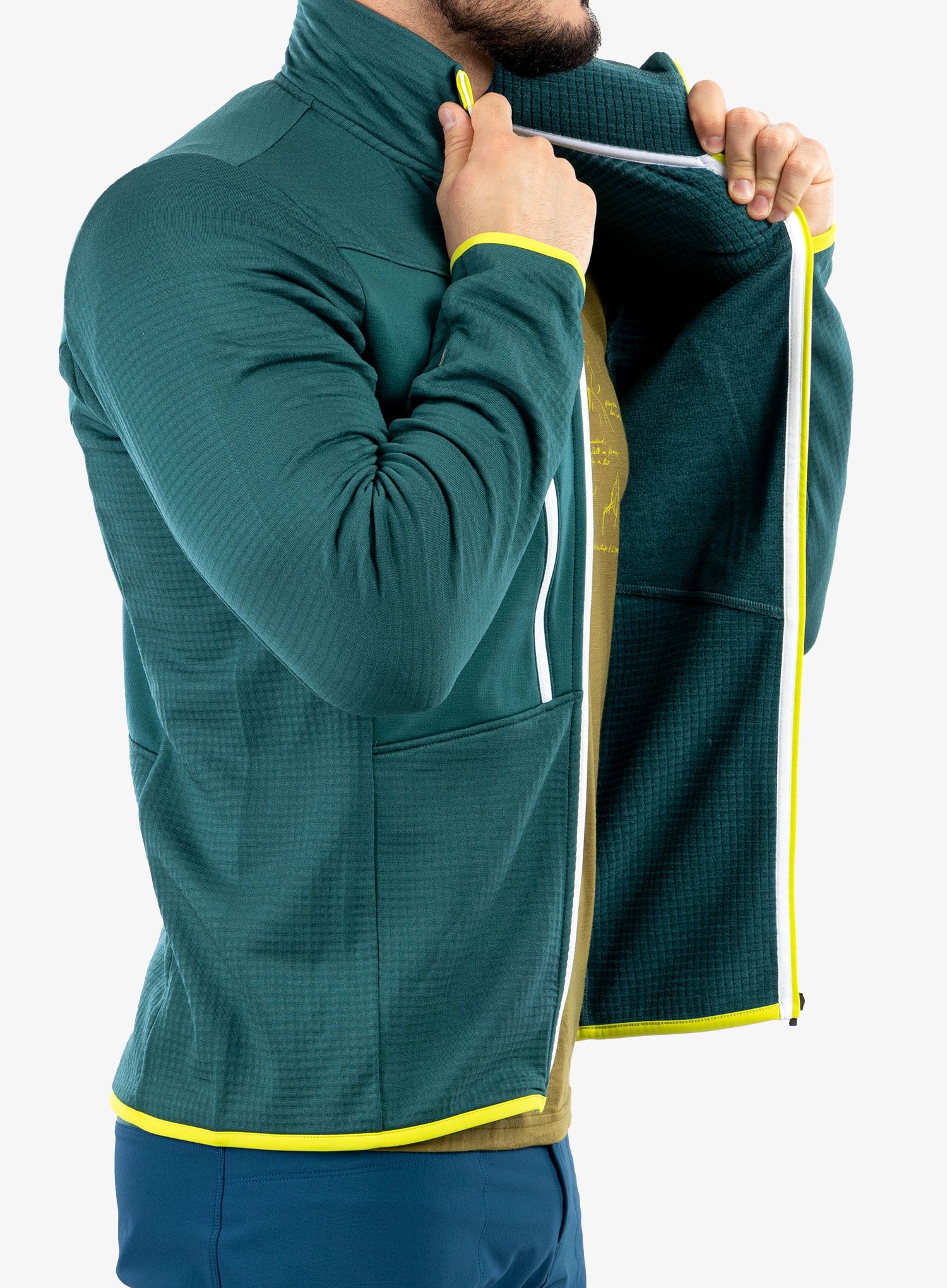 Jopica na zadrgo Ortovox Fleece Grid Jacket - pacific green