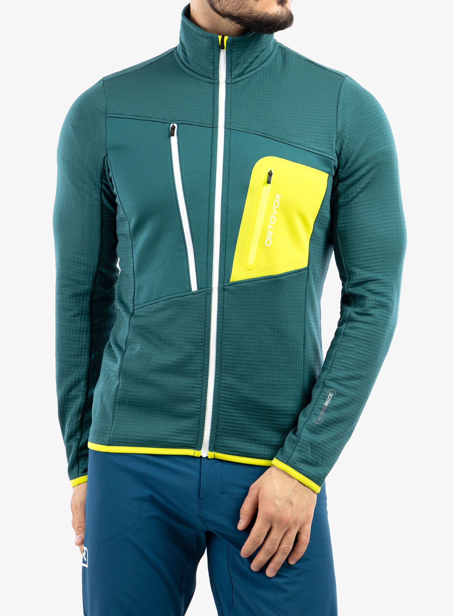 Jopica na zadrgo Ortovox Fleece Grid Jacket - pacific green