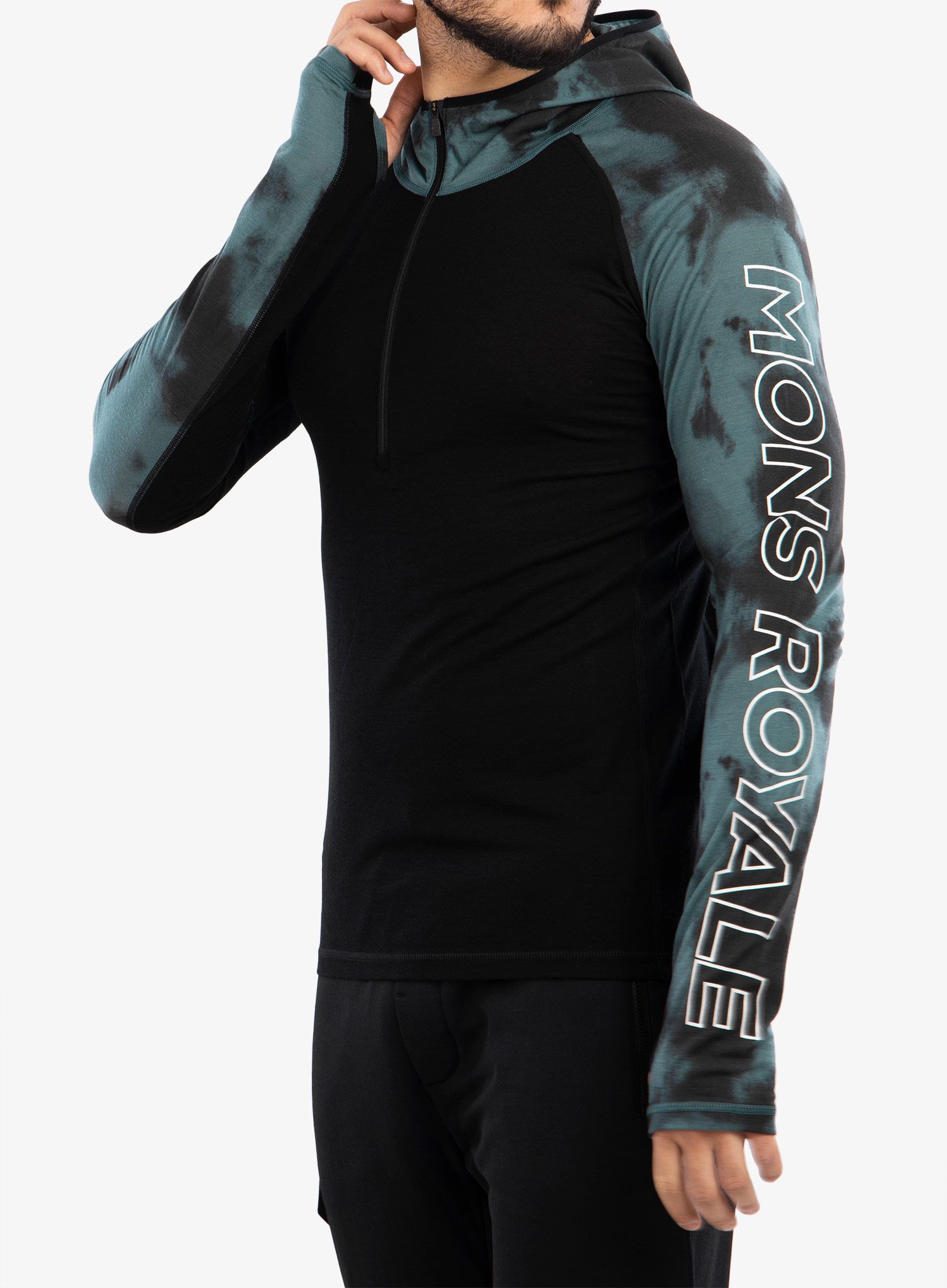 Termo flis jopa Mons Royale Temple Tech Hood - sage tie dye/black