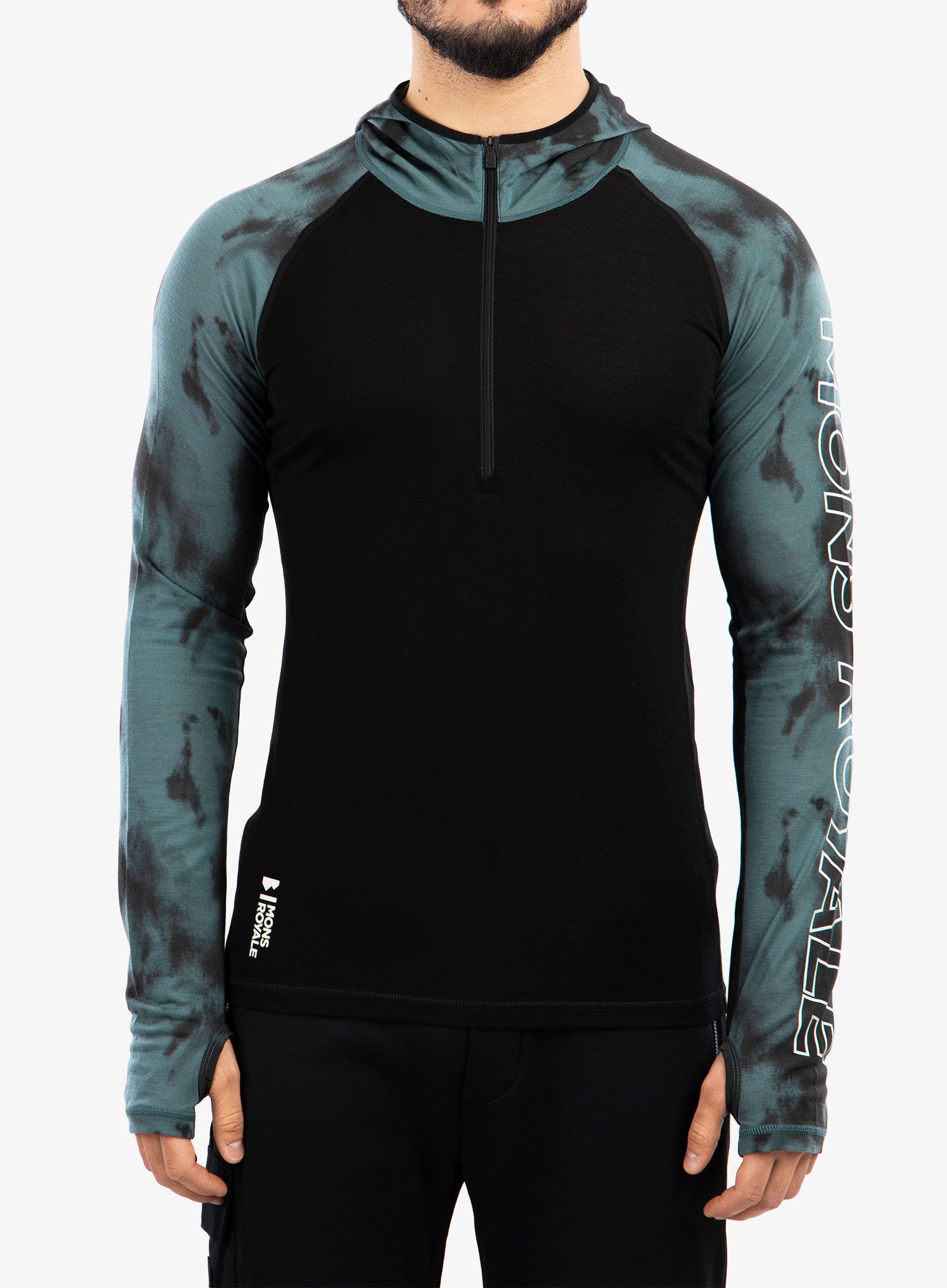 Termo flis jopa Mons Royale Temple Tech Hood - sage tie dye/black