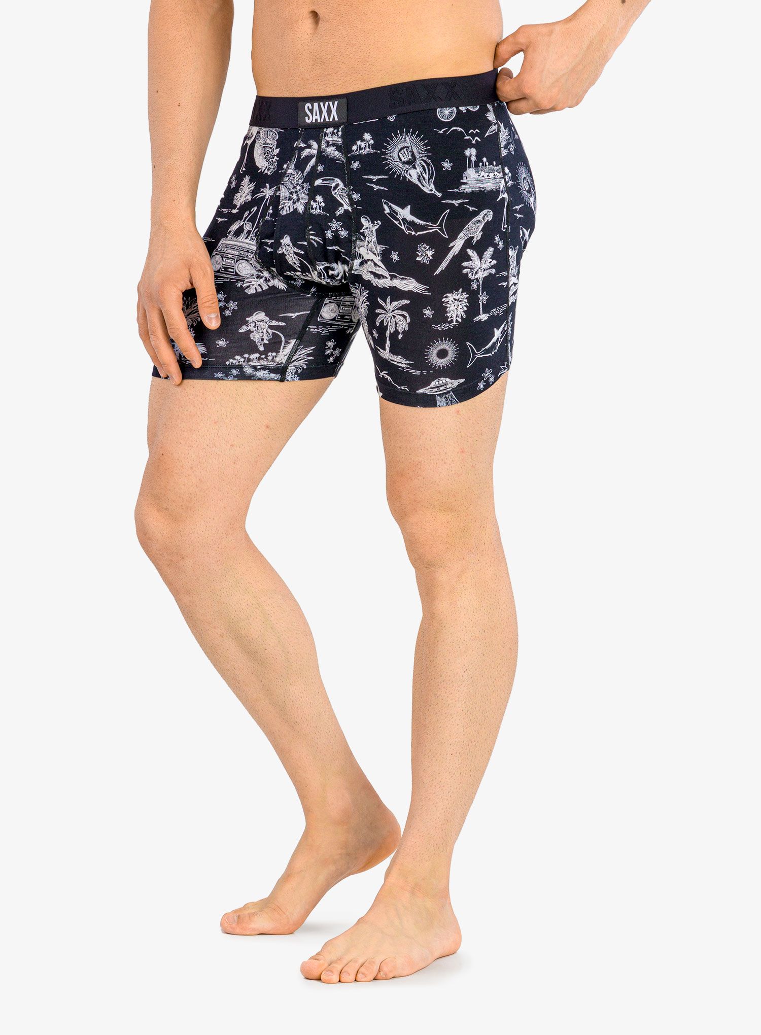 Moške boksarice Saxx Ultra Boxer Brief Fly - black astro surf and turf