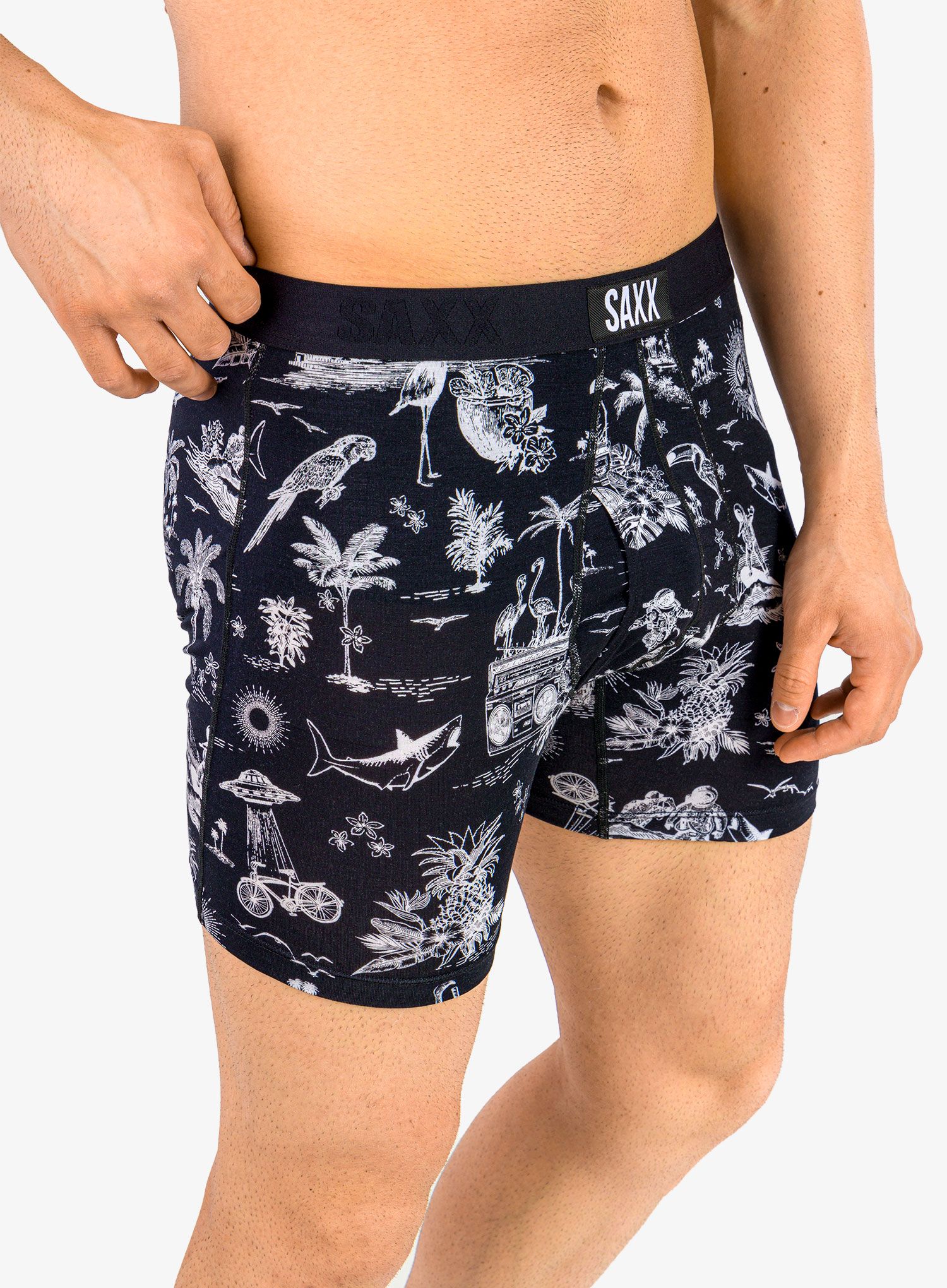 Moške boksarice Saxx Ultra Boxer Brief Fly - black astro surf and turf
