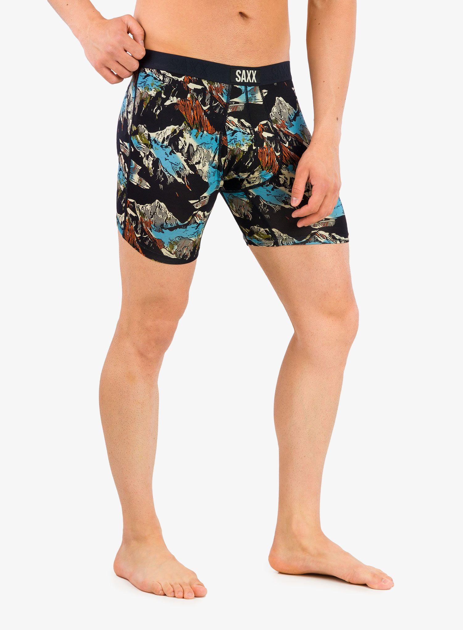 Moške boksarice Saxx Ultra Boxer Brief Fly - black mountainscape