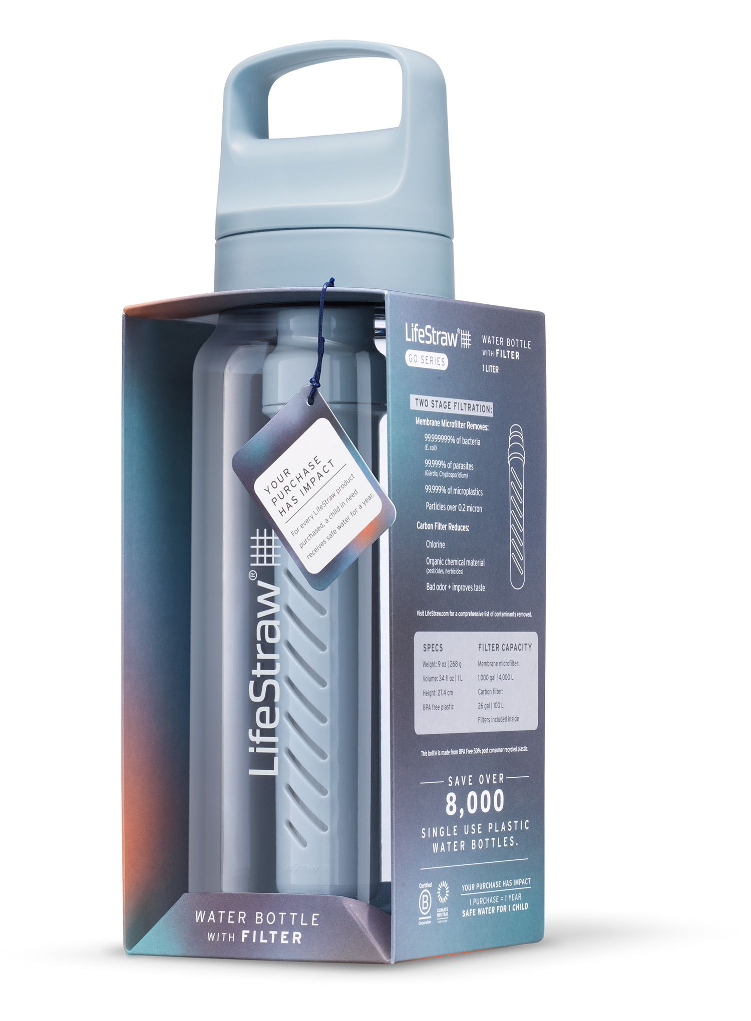 Steklenica za vodo s filtrom Lifestraw Go 2.0 Water Filter 1L - icelandic blue