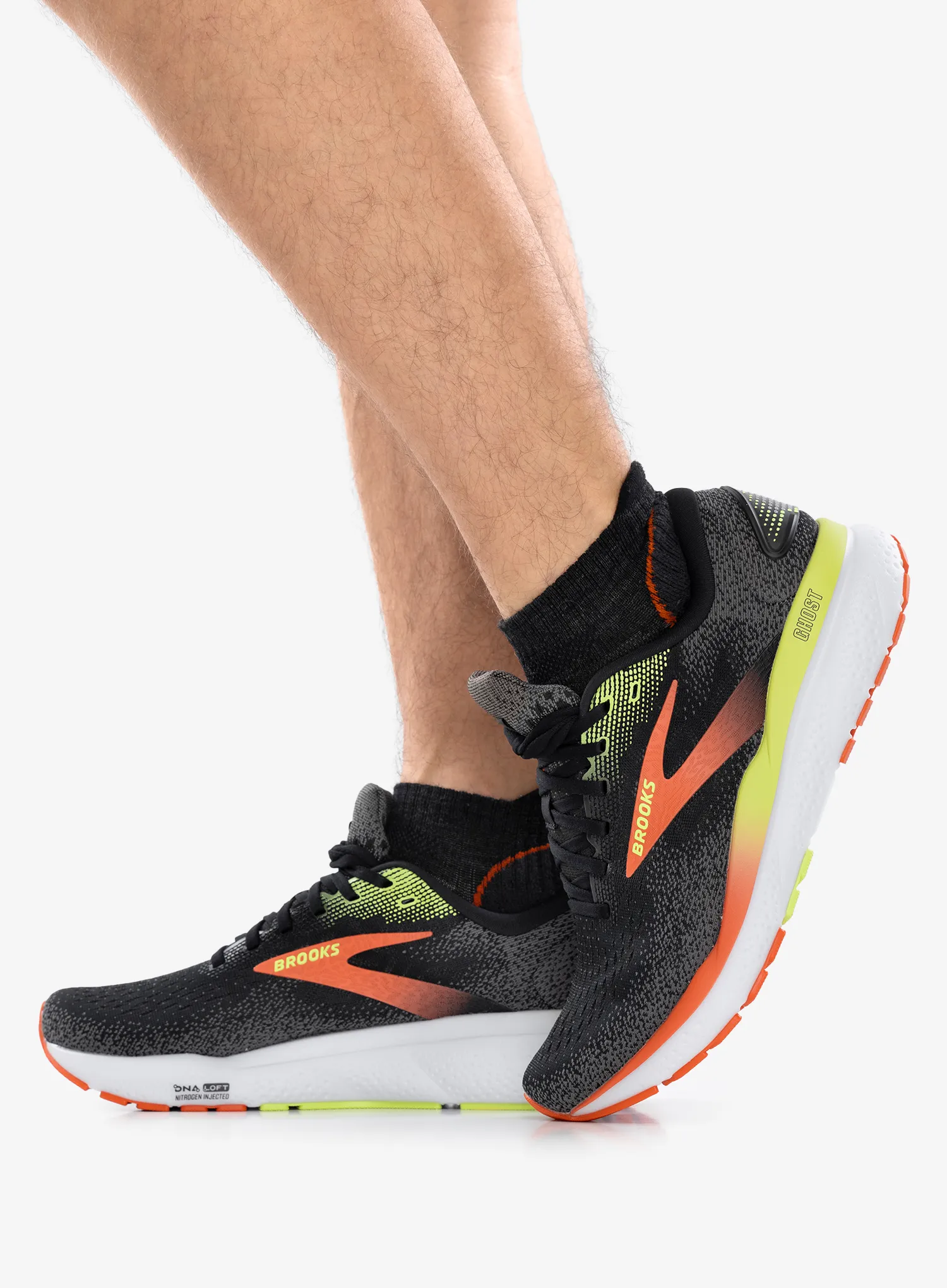 Moški tekaški čevlji Brooks Ghost 16 - black/mandarin red/green