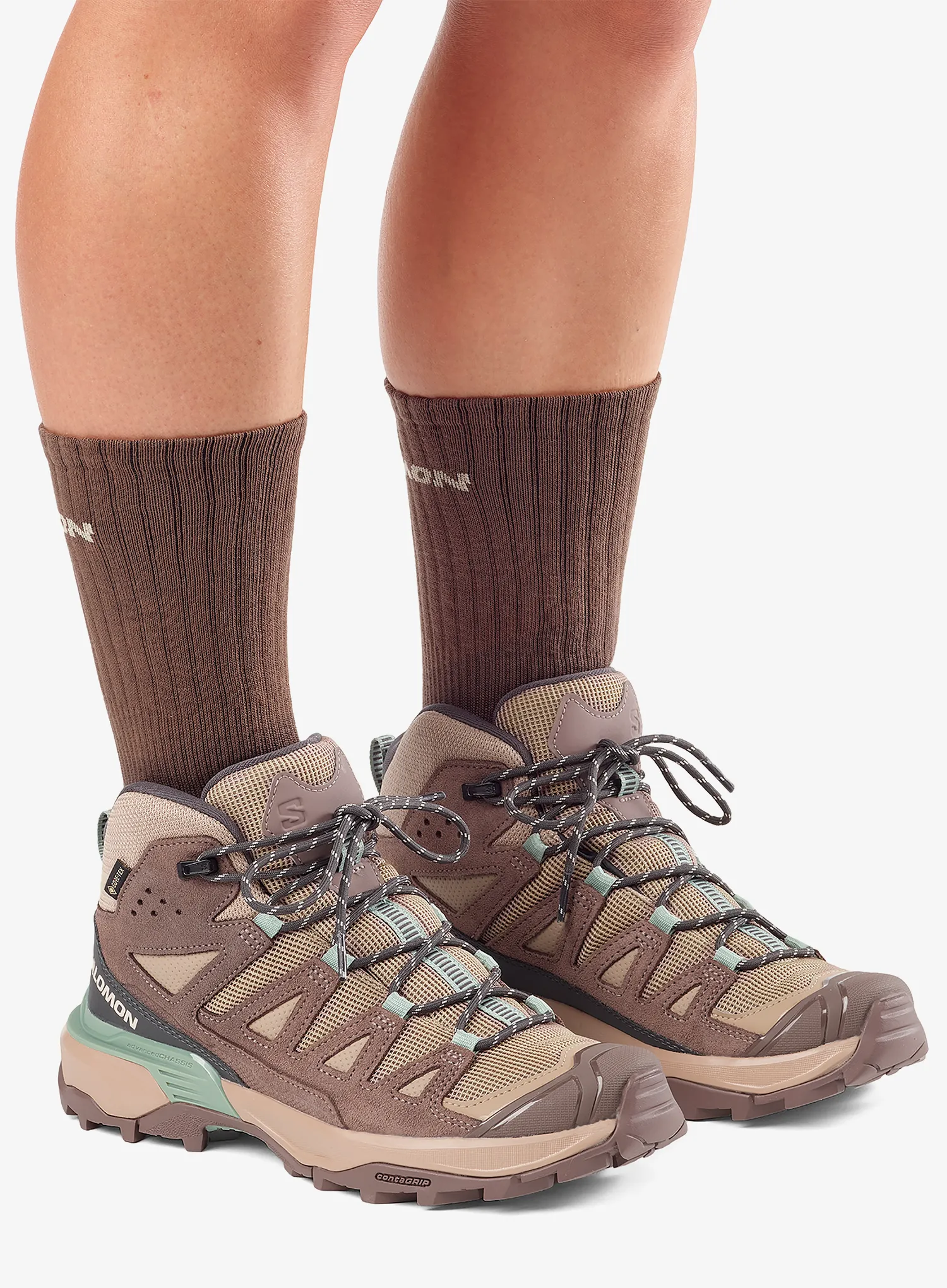 Ženski pohodniški čevlji Salomon X Ultra 360 LTR Mid GTX - desert tan/iron/green