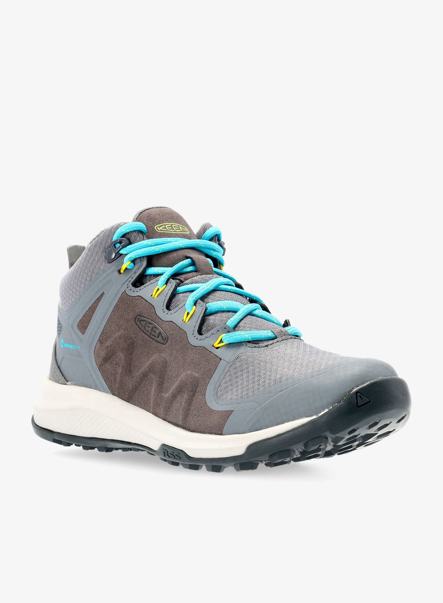 Ženski pohodniški čevlji Keen Explore Mid WP - steel grey/bright turquoise