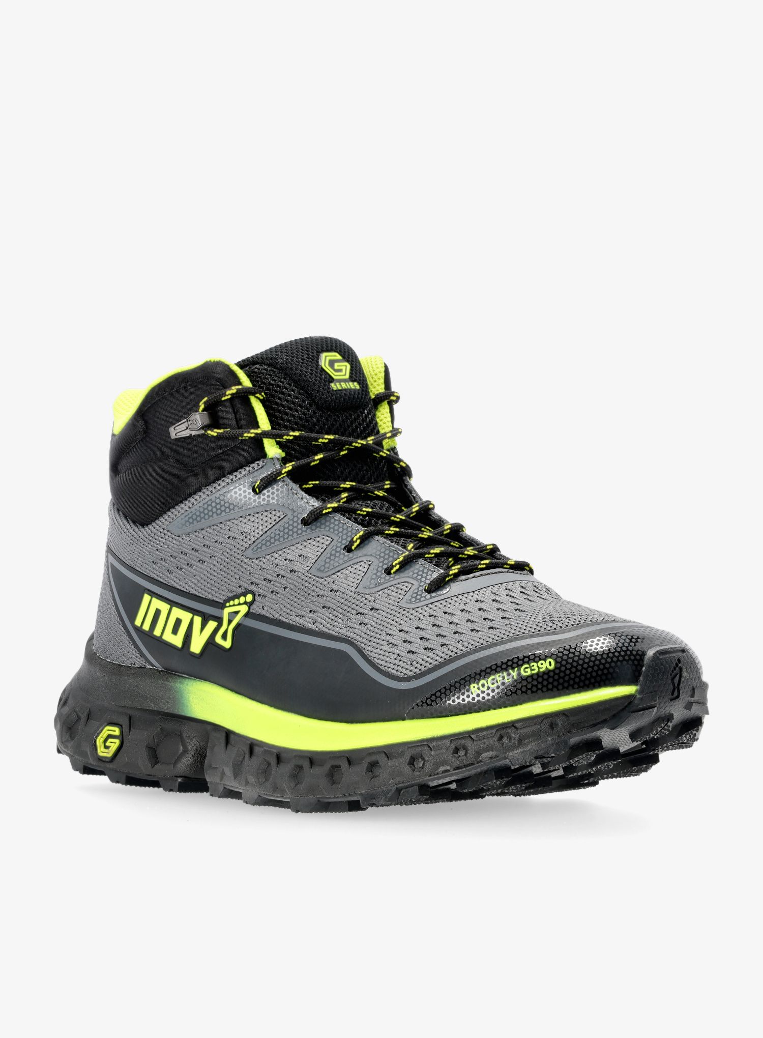 Moški pohodniški čevlji Inov-8 RocFly G 390 - grey/black/yellow