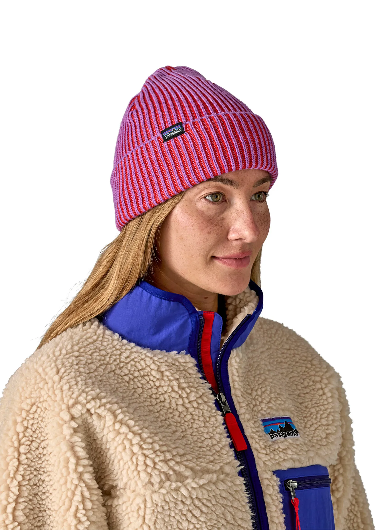 Zimska kapa Patagonia Fishermans Rolled Beanie - contrast stripe/brisk purple