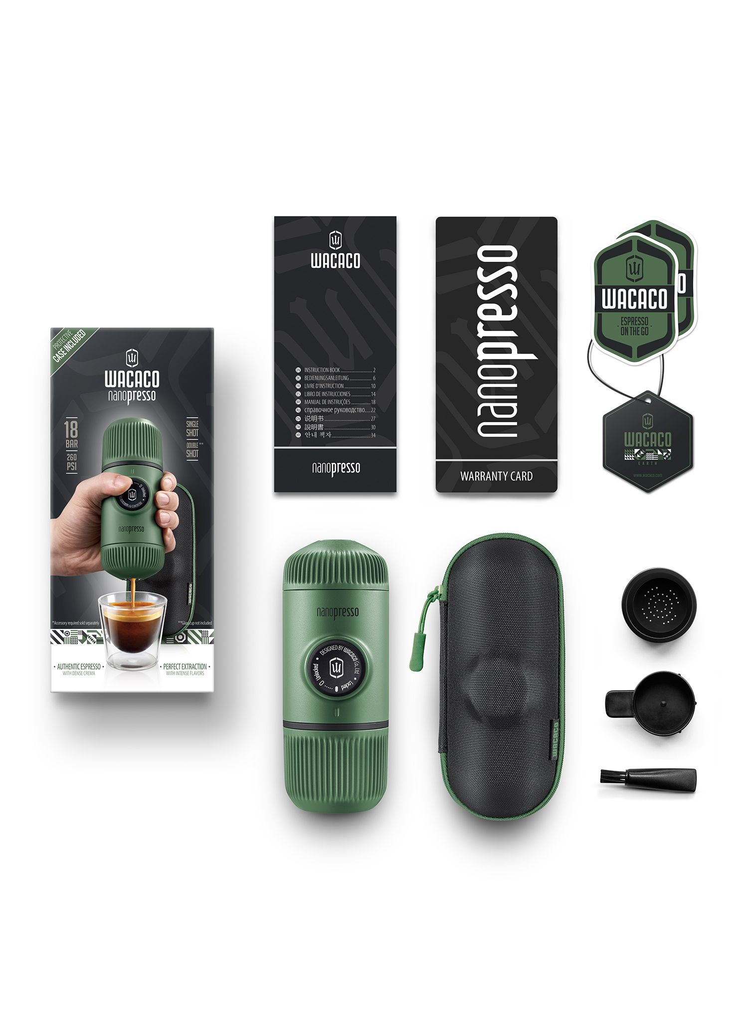 Prenosni kavomat Wacaco Nanopresso Elements + etui - moss green