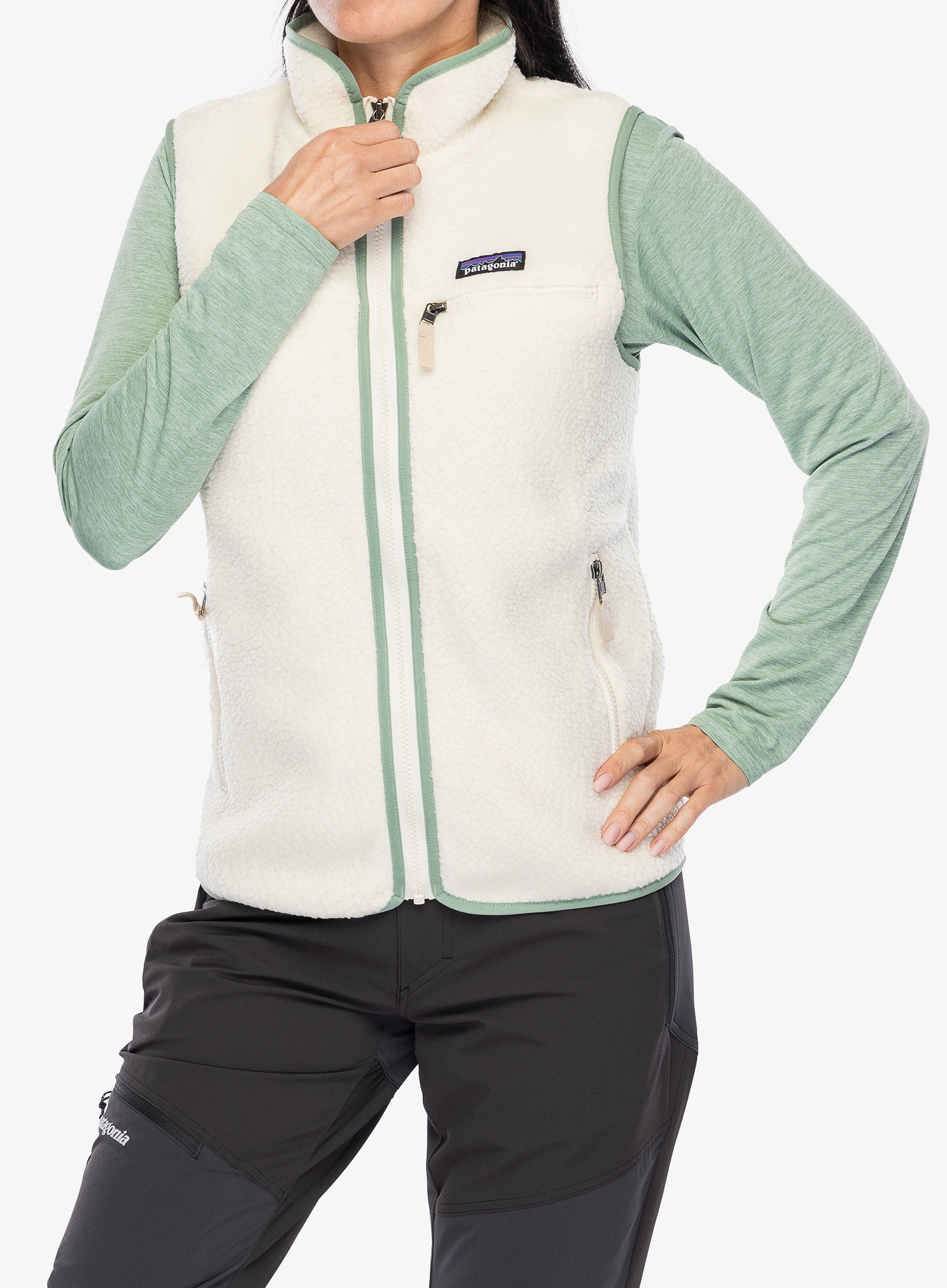 Ženski brezrokavnik Patagonia Retro Pile Vest - natural/ellwood green