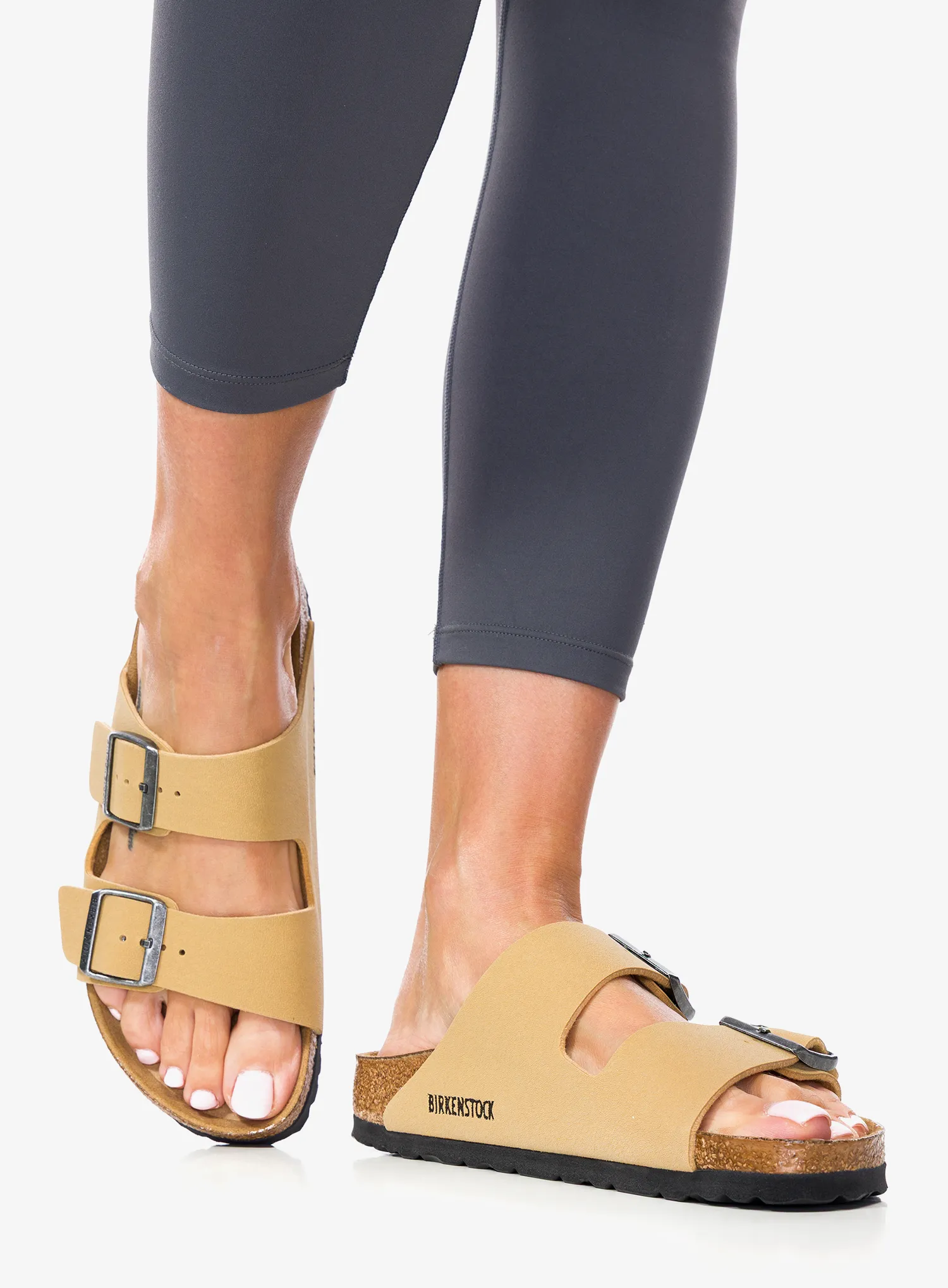 Ženski natikači Birkenstock Arizona Birko-Flor Nubuk - latte cream