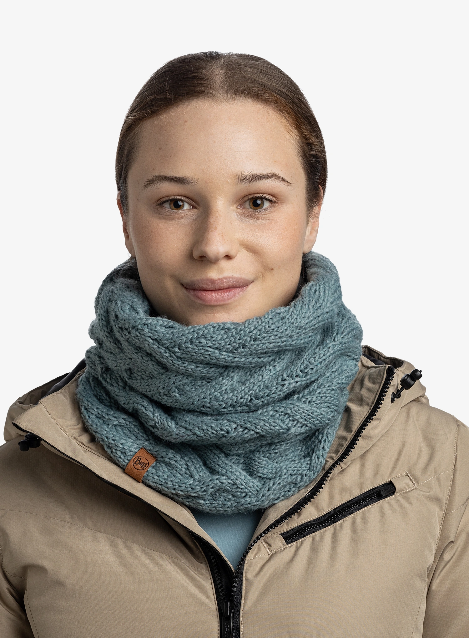 Ženski šal za vrat Buff Knitted&Fleece Neckwarmer Caryn - blue glass