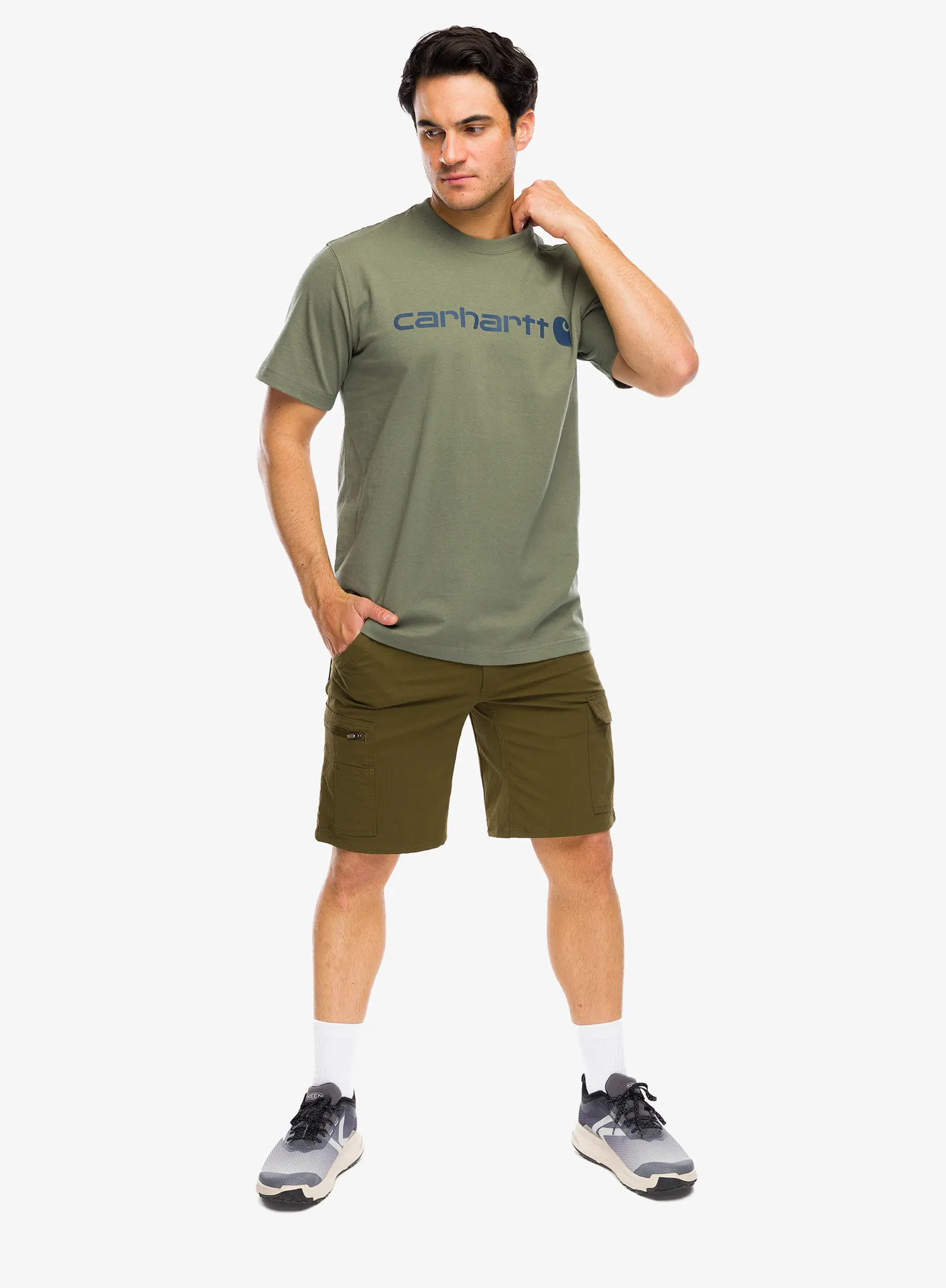 Bombažna majica Carhartt Dearborn Relaxed Logo T-Shirt - dusty olive