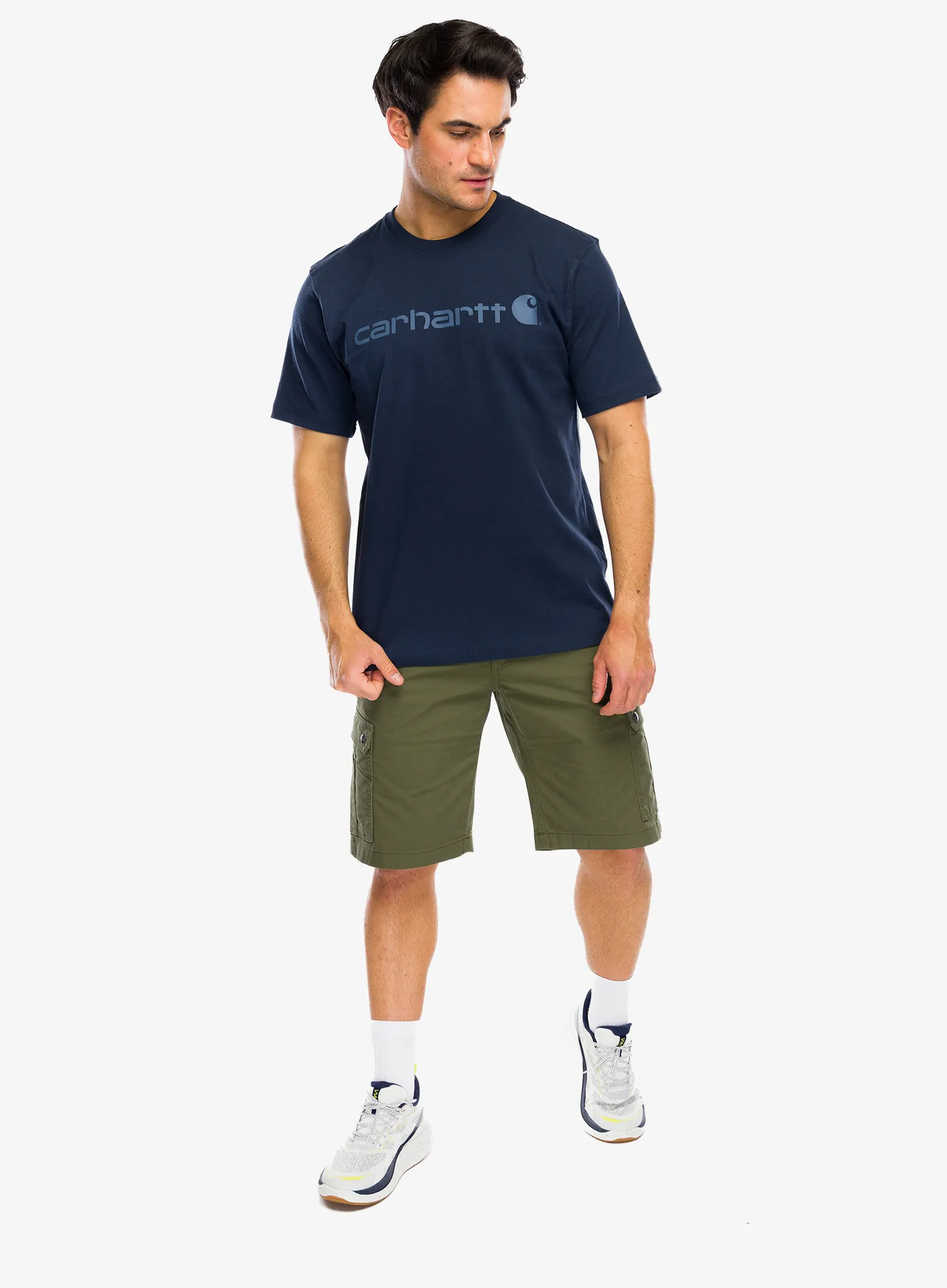 Bombažna majica Carhartt Dearborn Relaxed Logo T-Shirt - navy/dark blue
