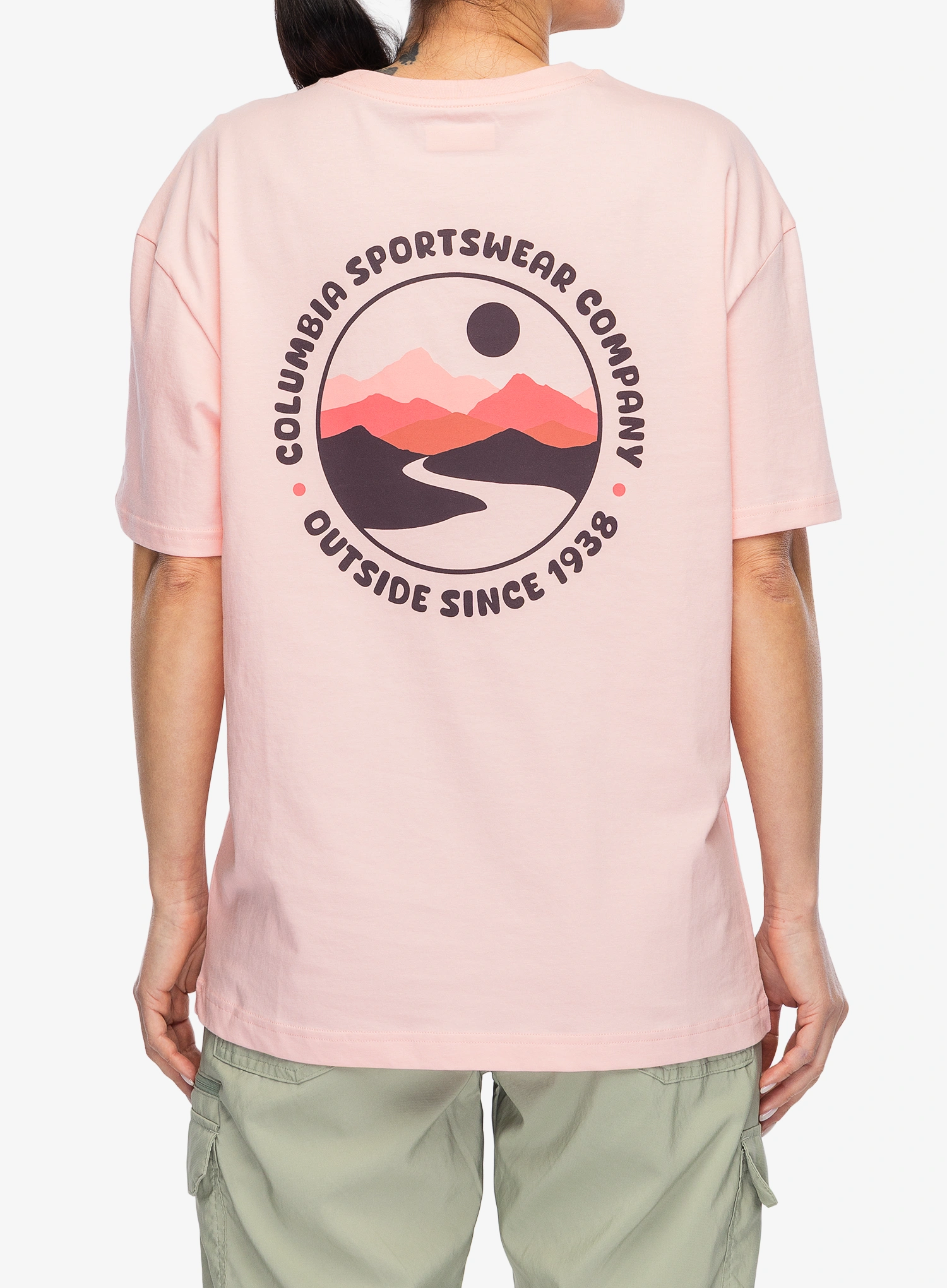 Ženska bombažna majica Columbia Rolling Bend Graphic Oversized Tee - pink sand/bubbly scoped view