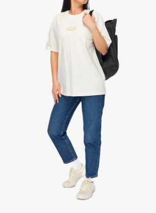 Ženska bombažna majica Patagonia 95 Oval Logo Oversized T-Shirt - undyed natural