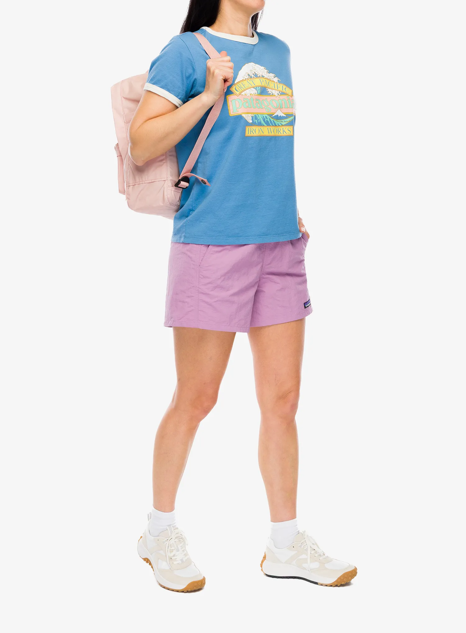 Ženska bombažna majica Patagonia Great Waves Ringer Tee - shore blue