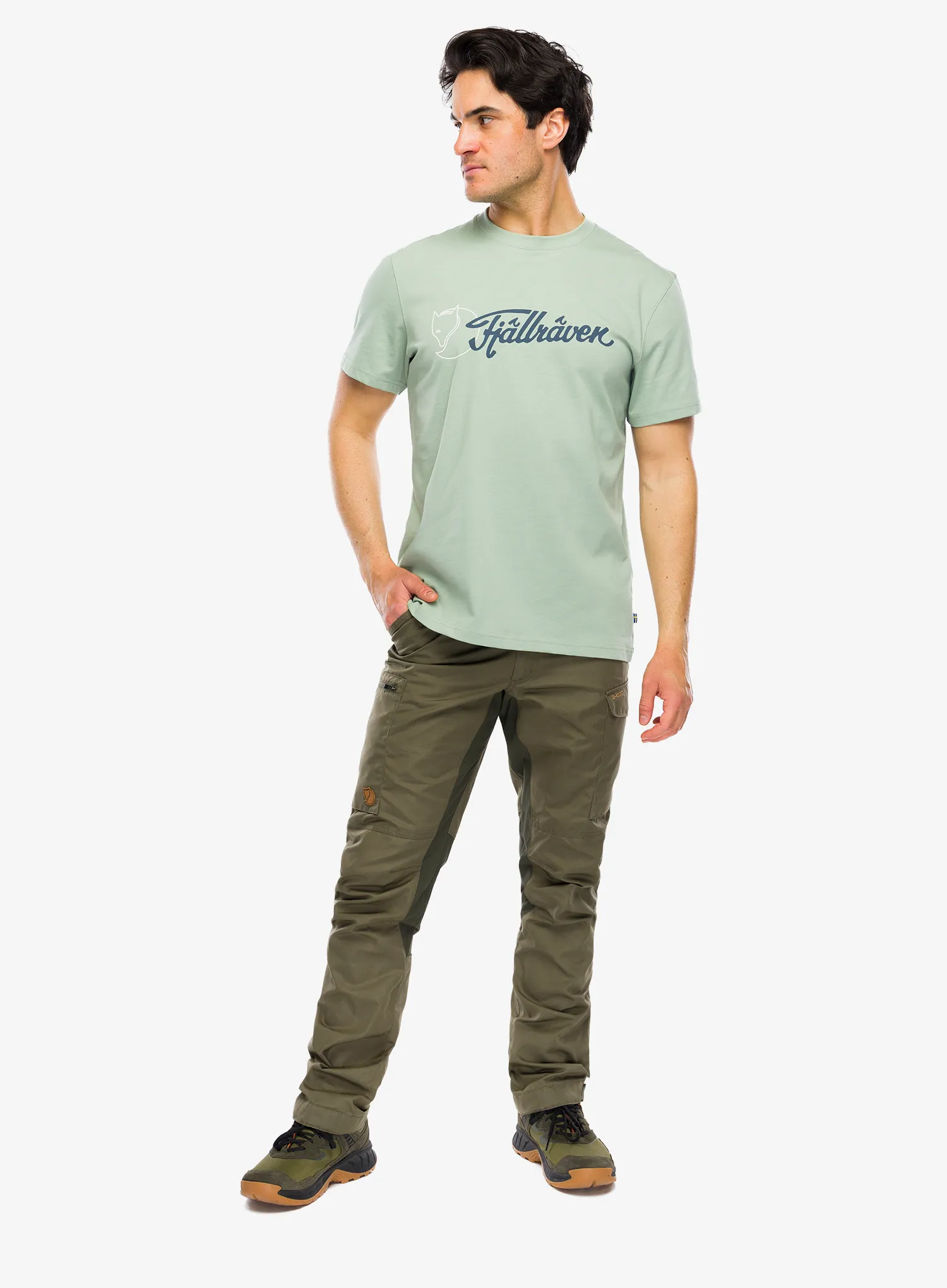 Bombažna majica Fjallraven Archive Logo T-Shirt - misty green