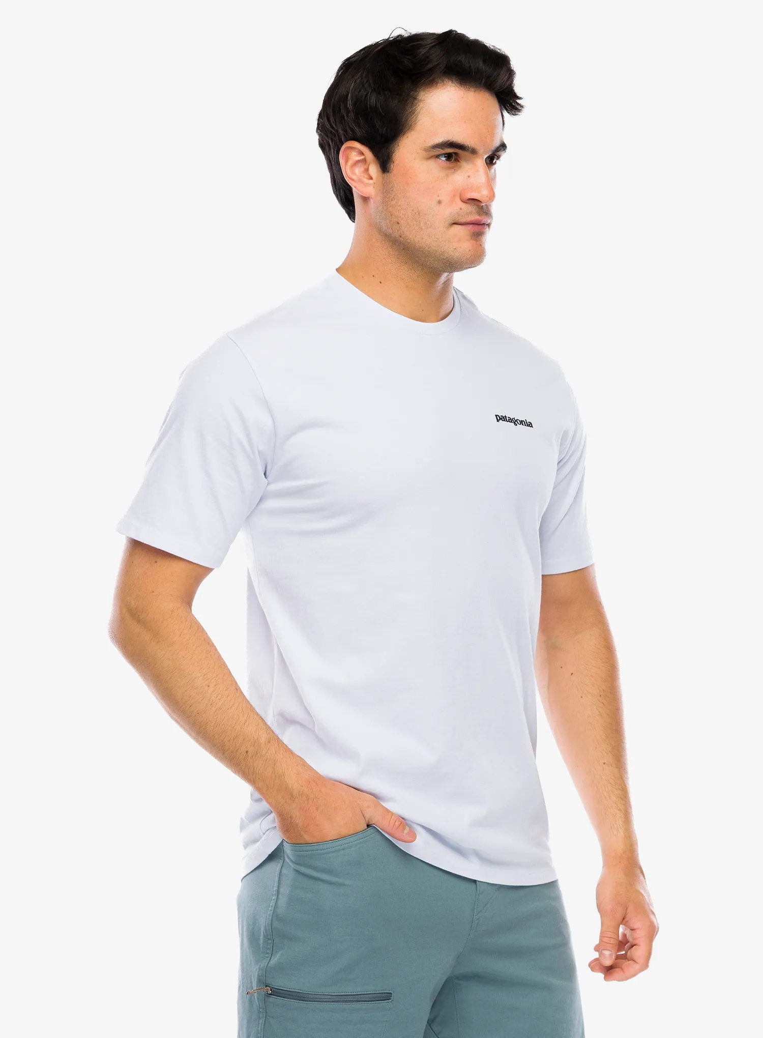 Bombažna majica Patagonia P-6 Logo Responsibili-Tee - white