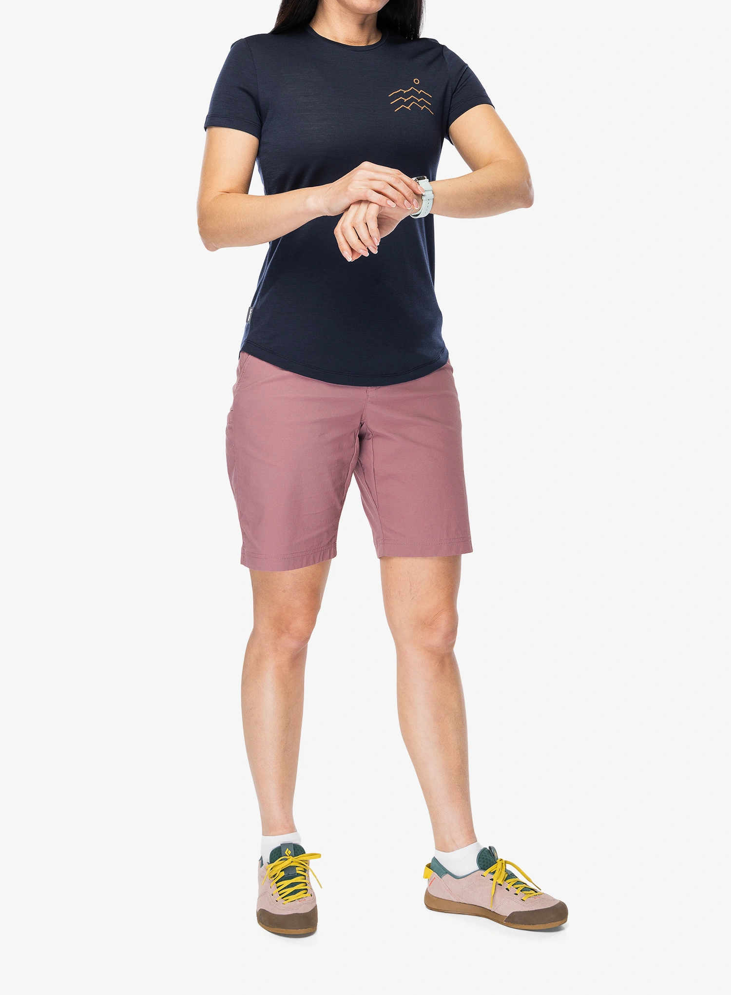 Ženska majica Icebreaker Merino 125 Cool-Lite Sphere SS Tee Across The Peaks - midnight navy