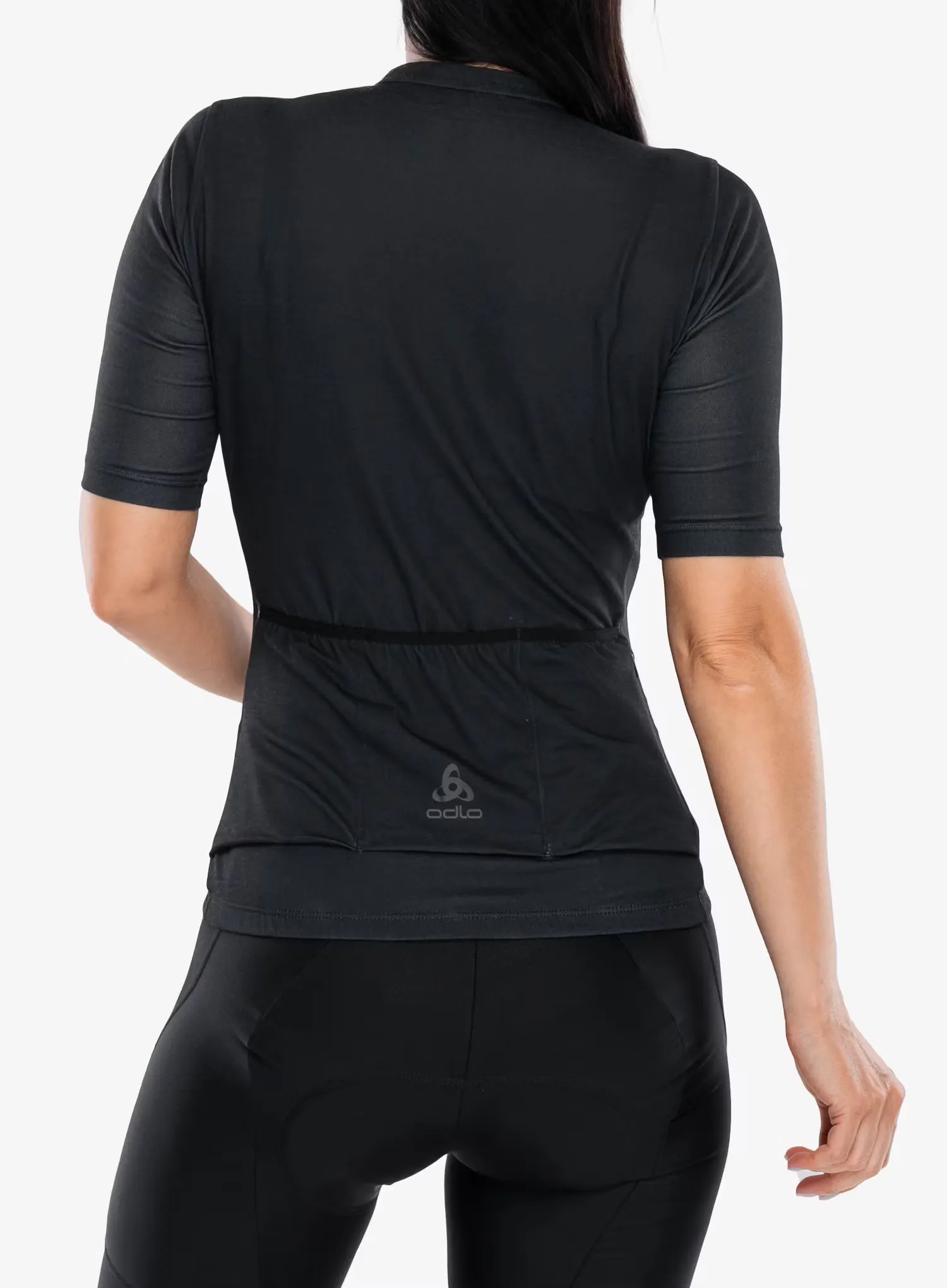 Ženska kolesarska majica Odlo Essential T-Shirt S/U Collar S/S Full Zip - black