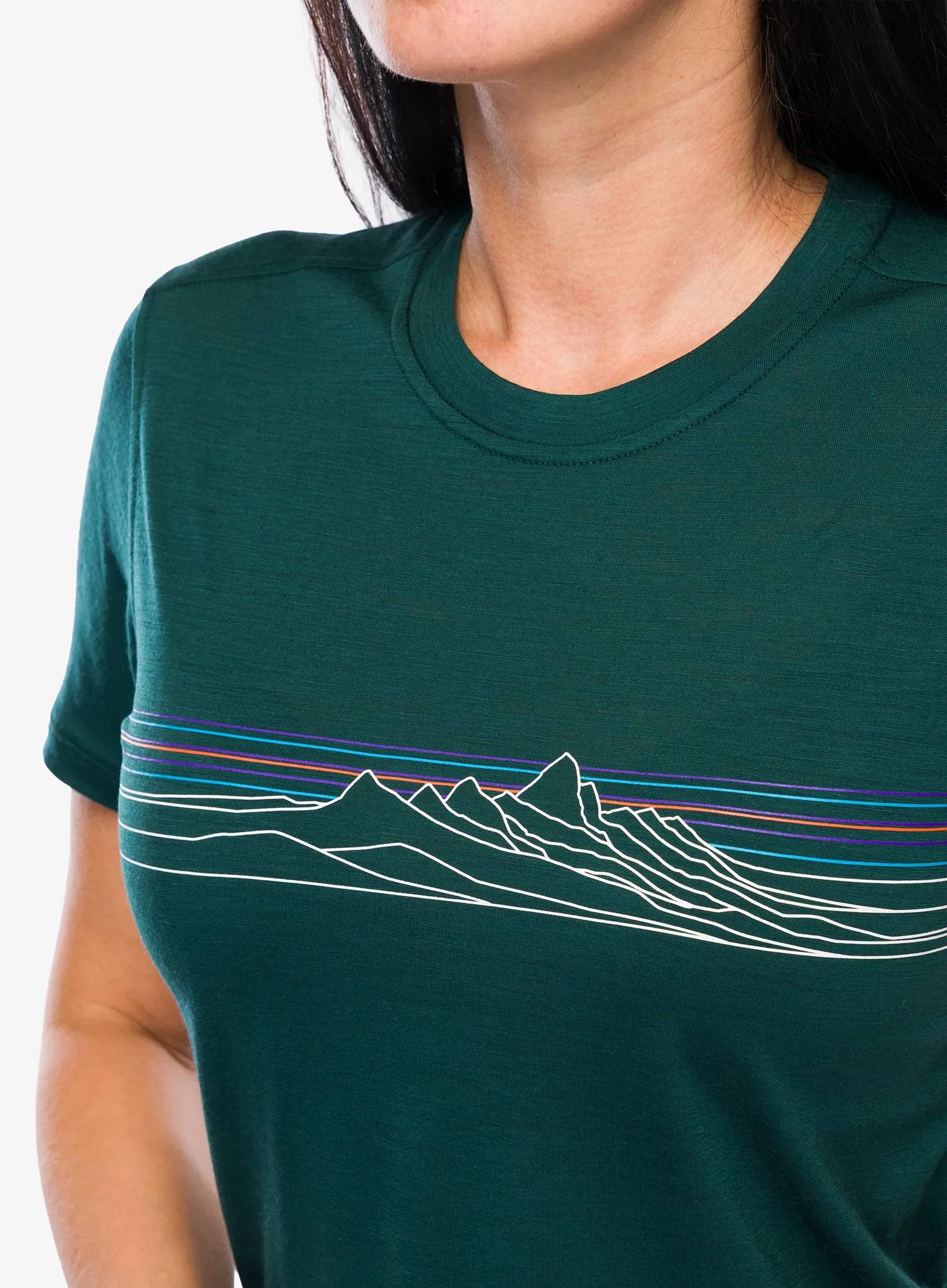 Ženska merino majica Patagonia Cap Cool Merino Graphic Shirt - strata stripe/cascade green