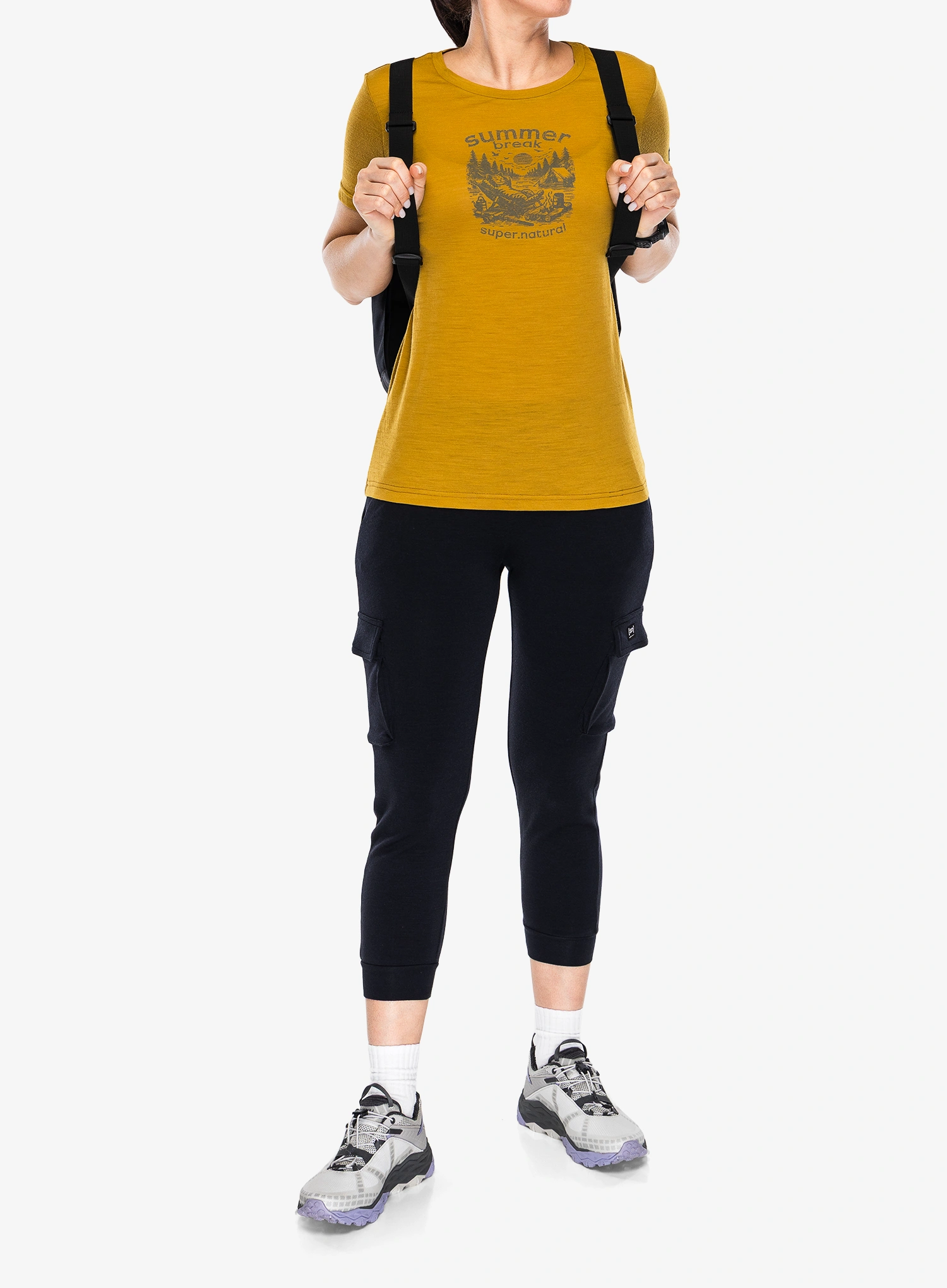 Ženska merino majica Super.natural Summer Break Tee - dried tobacco/c.mere grey mel
