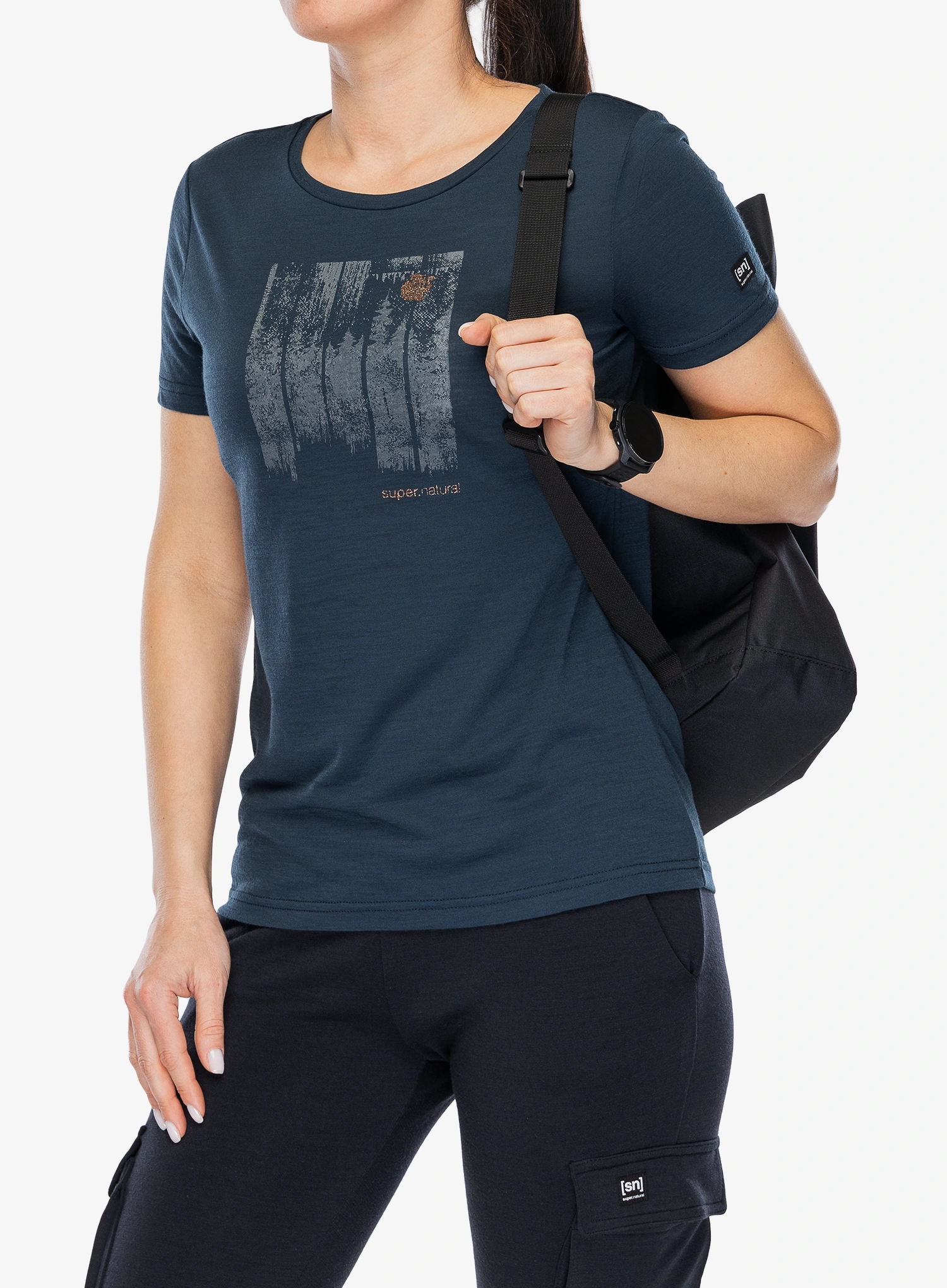 Ženska merino majica Super.natural Wonder Wald Tee - blueberry/various