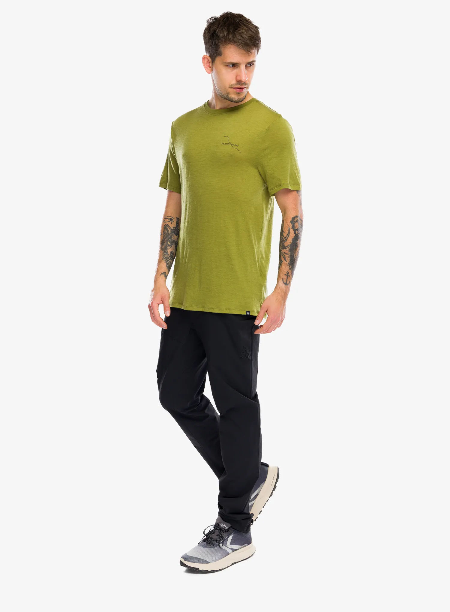 Merino majica Odlo Merino 160 Postcards Crew Neck S/S - guacamole