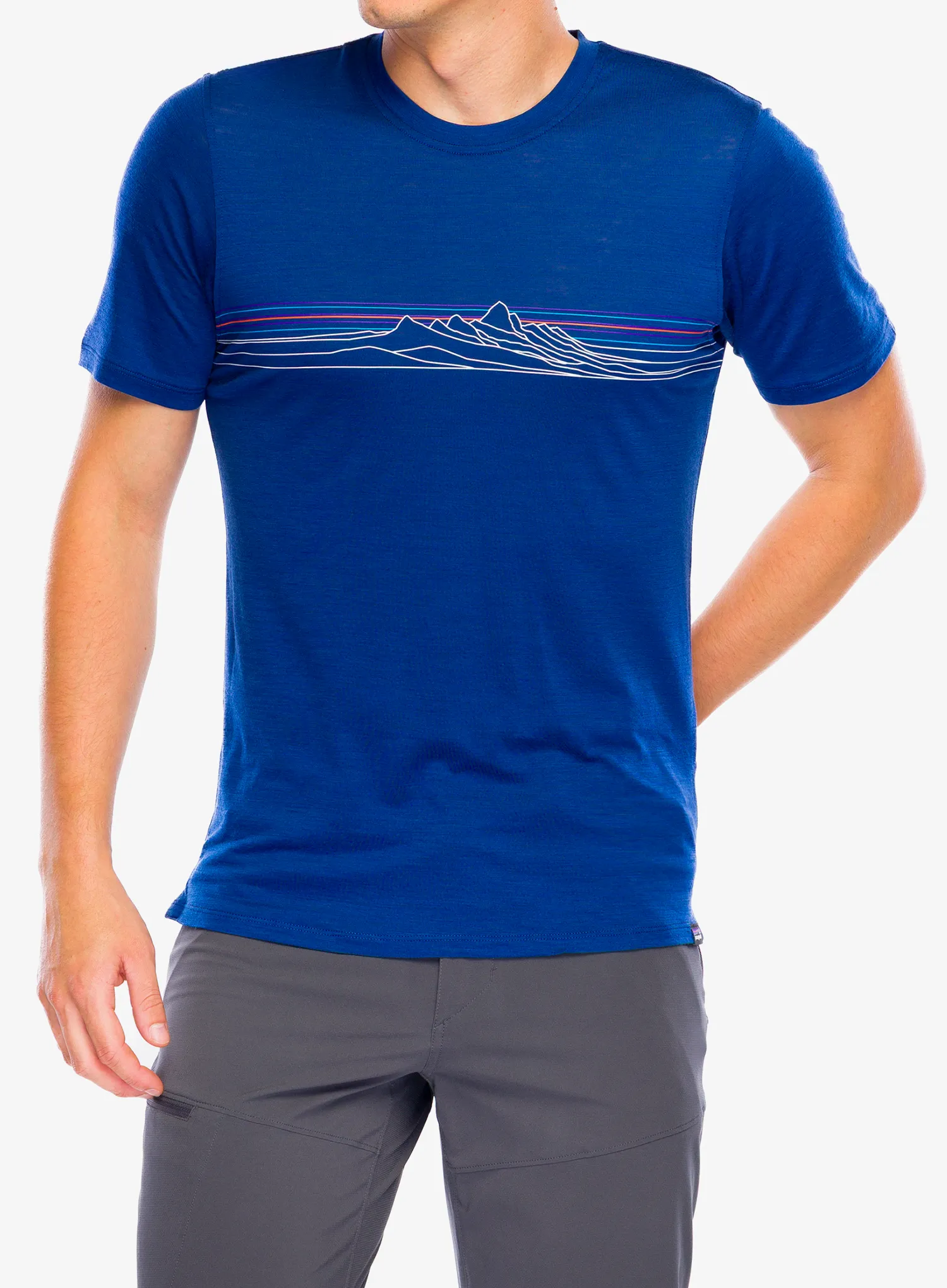 Merino majica Patagonia Cap Cool Merino Graphic Shirt - strata stripe/clement blue
