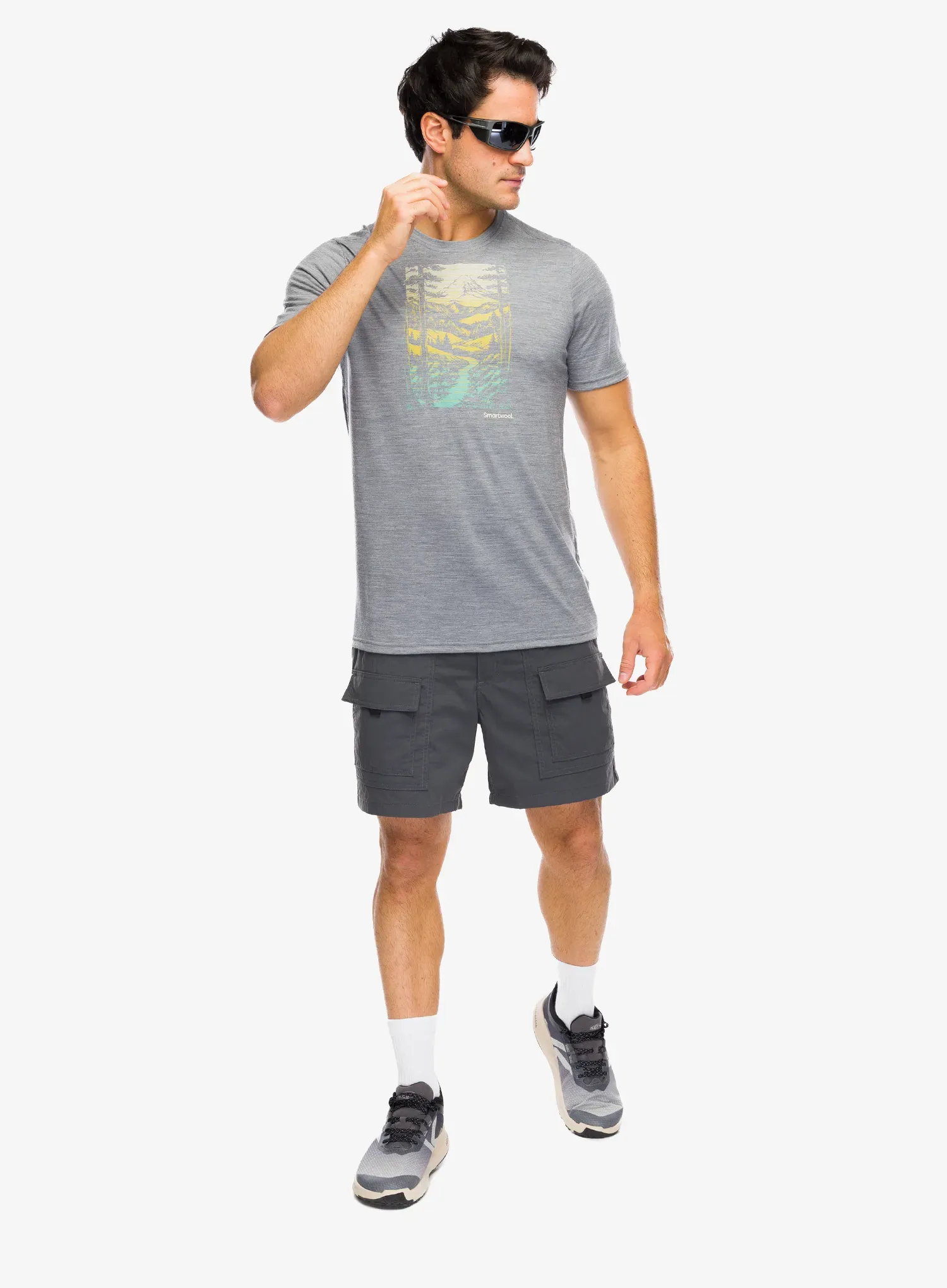 Merino majica Smartwool Winding Trail Active Short Sleeve Graphic Tee - light gray heather