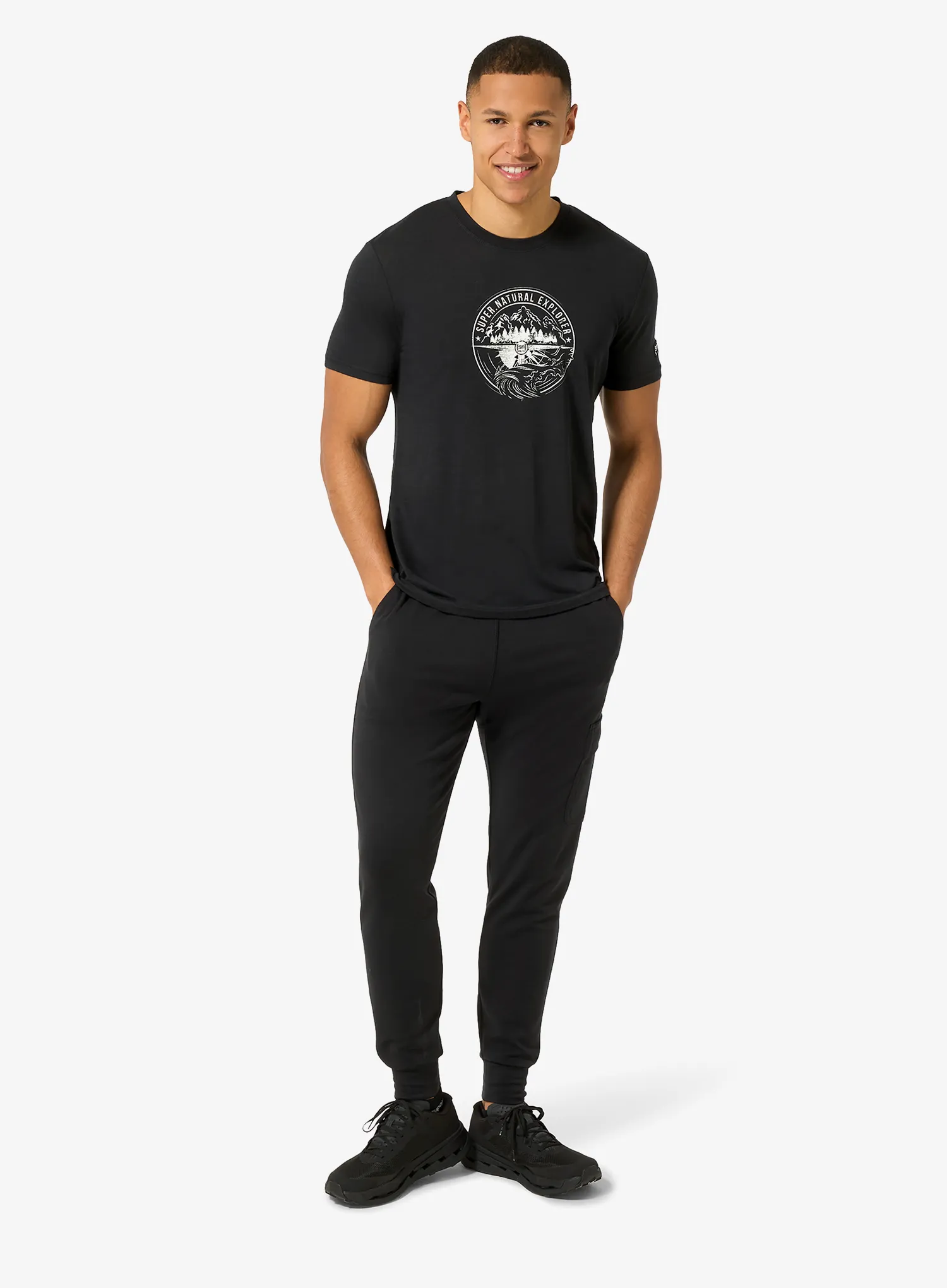 Merino majica Super.natural Exploring Tee - jet black/feather grey