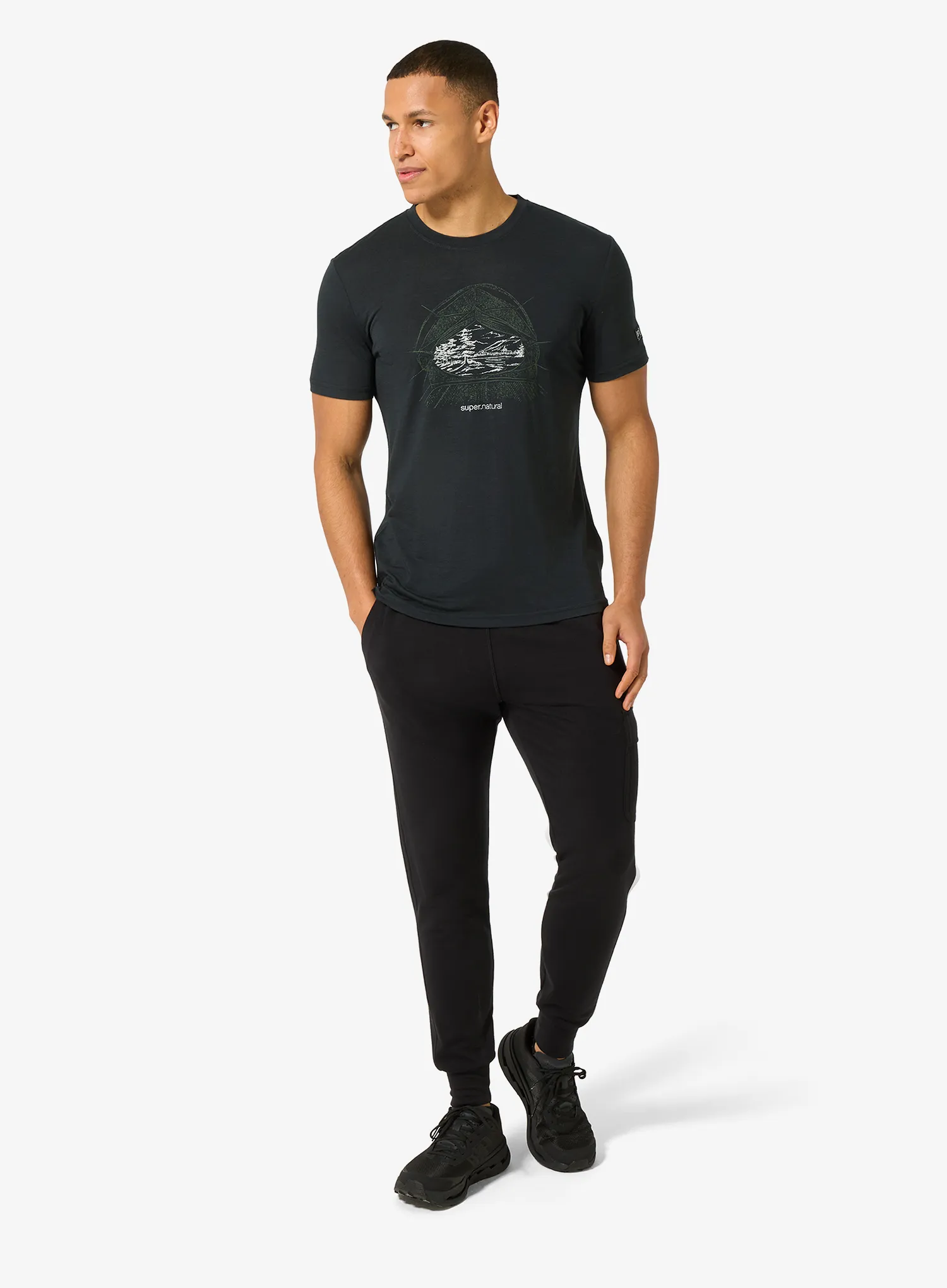 Merino majica Super.natural Tent View Tee - jet black/various