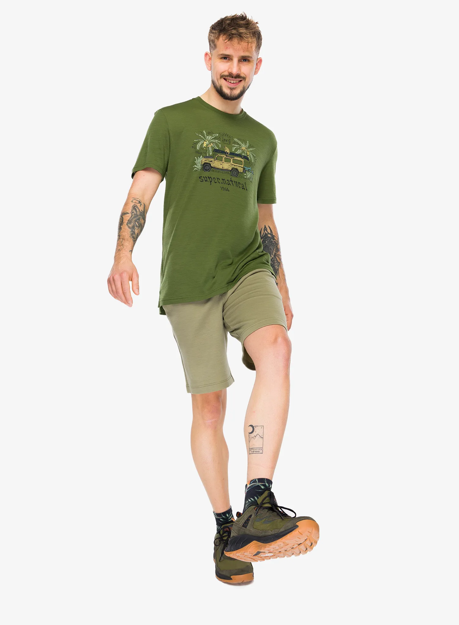Merino majica Super.natural Tropicar Tee - chive/various