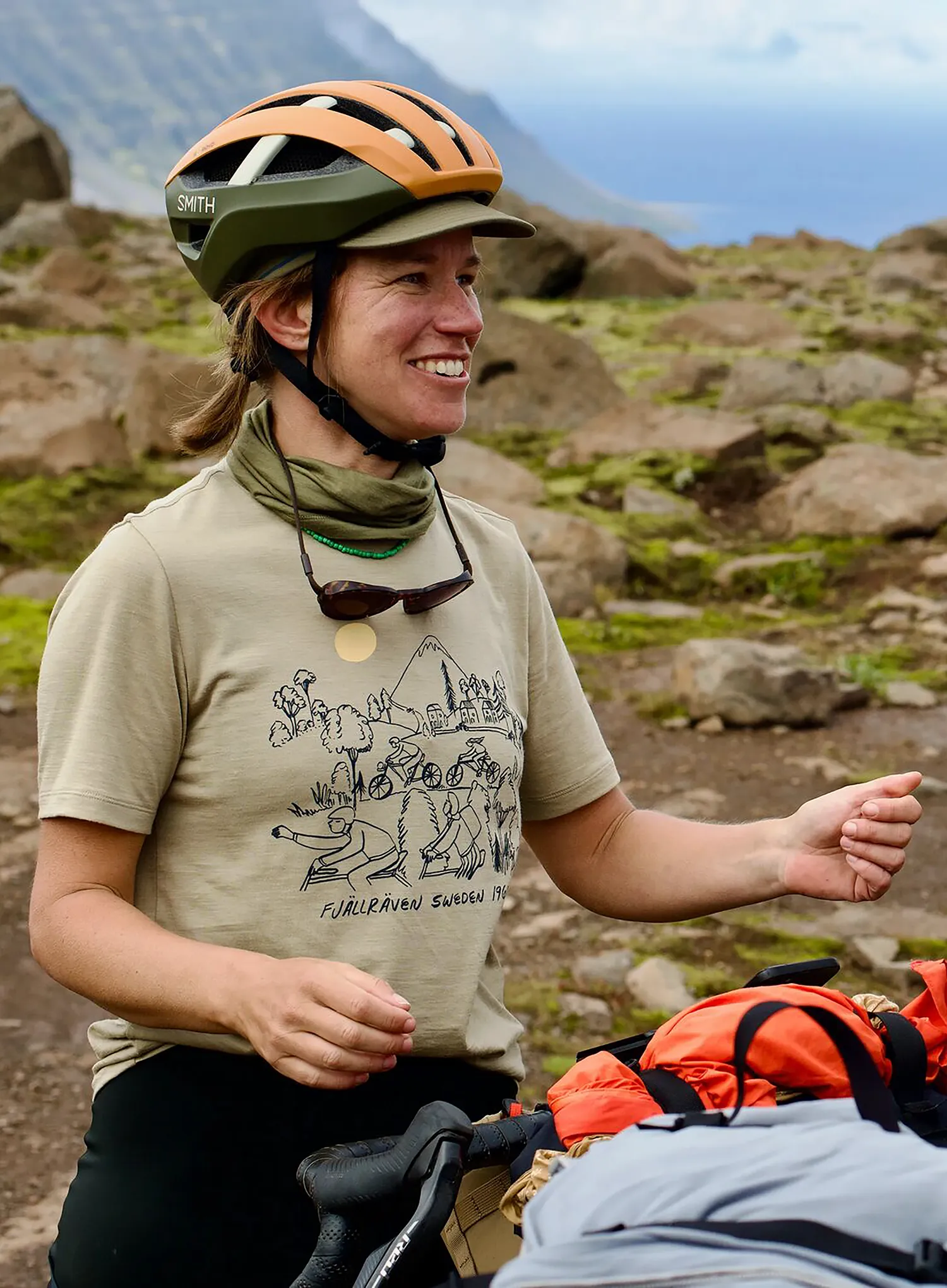 Ženska kolesarska majica Fjallraven Hoja Lugnt Wool T-shirt - fossil