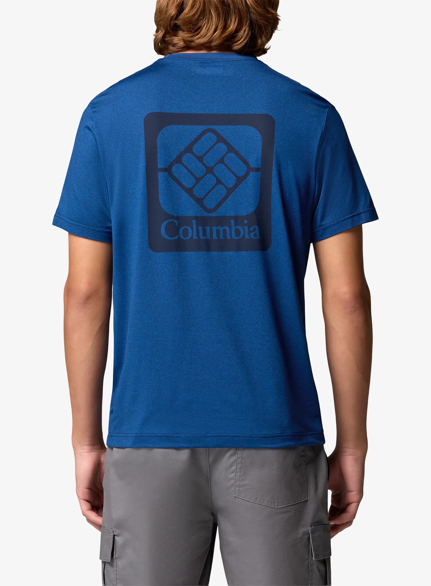 Športna majica Columbia Parsons Point S/S Back Graphic Tee - m.blue heather/a.gem badge
