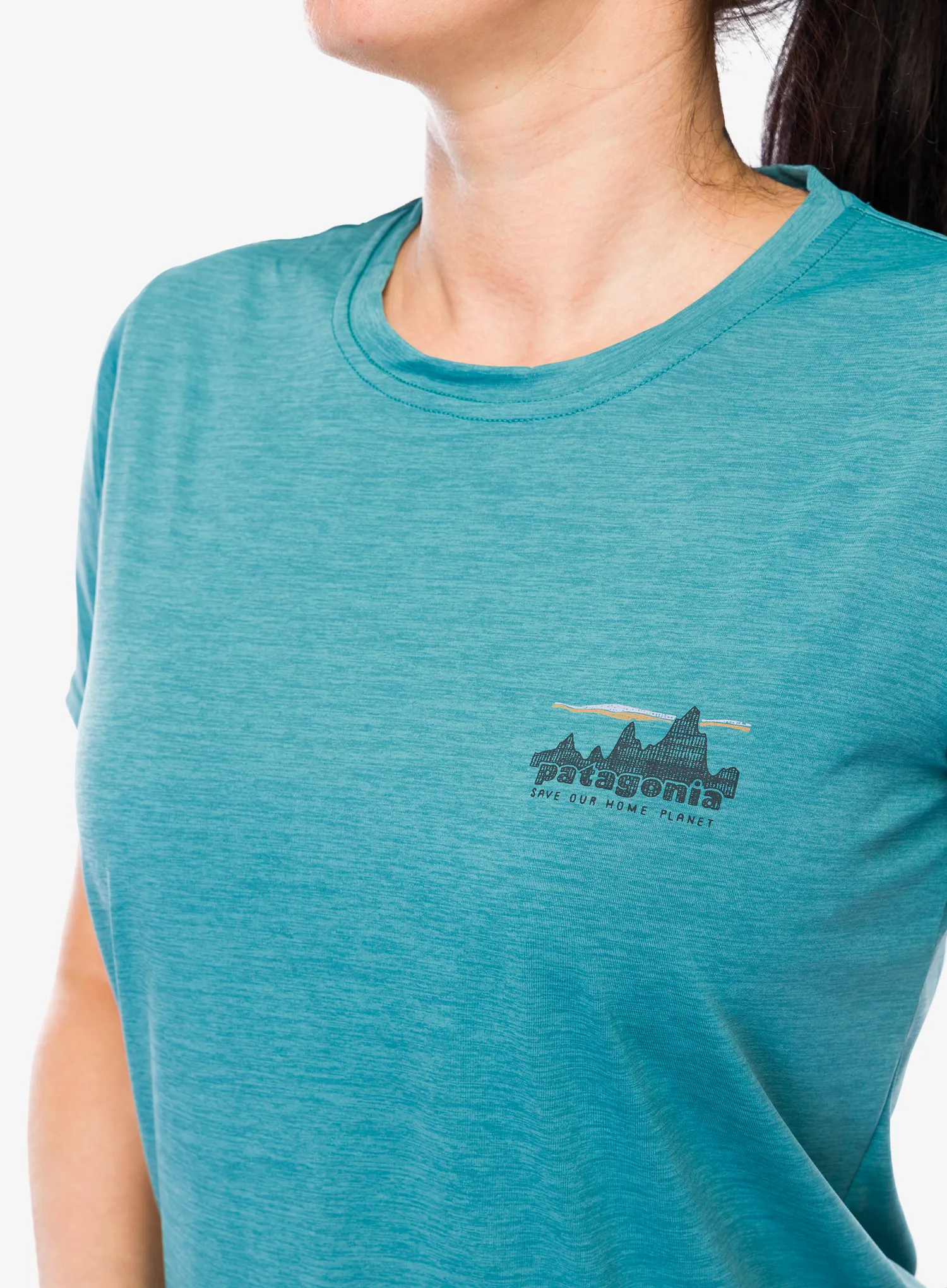 Ženska športna majica Patagonia Cap Cool Daily Graphic Shirt - 73 skyline/wetland blue x-dye
