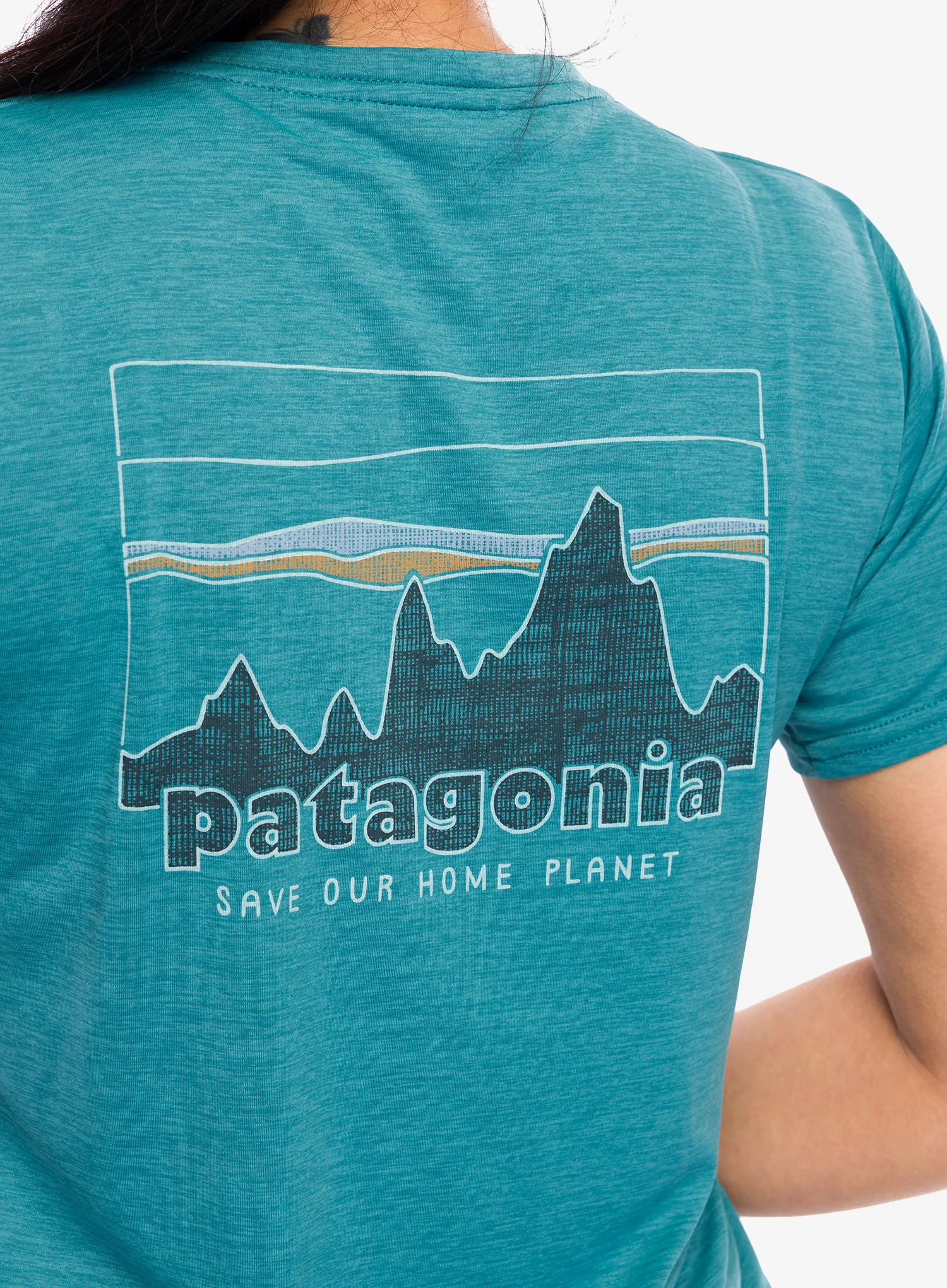 Ženska športna majica Patagonia Cap Cool Daily Graphic Shirt - 73 skyline/wetland blue x-dye