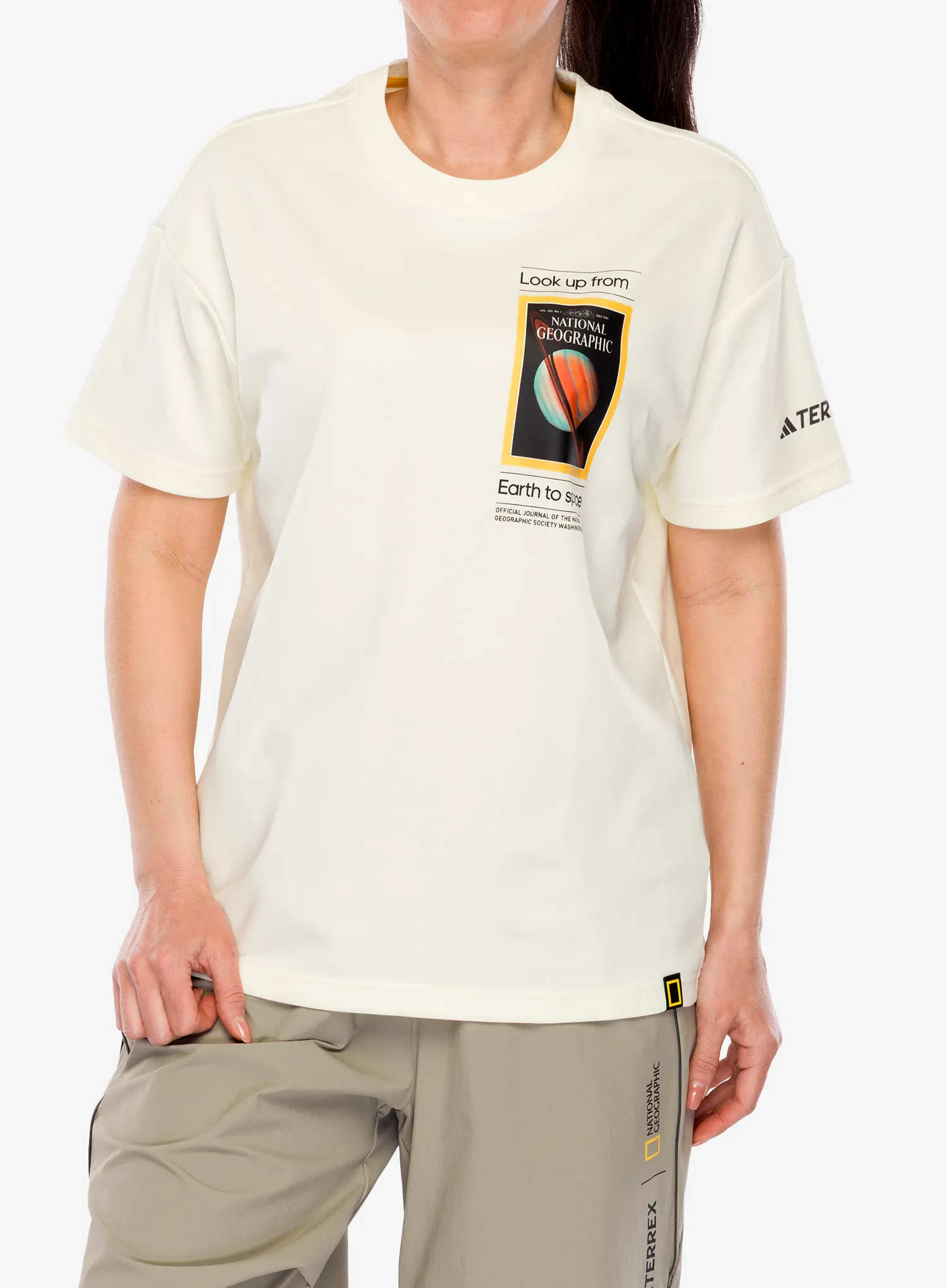 Majica s potiskom adidas TERREX National Geographic UF AEROREADY GFX Tee - ivory
