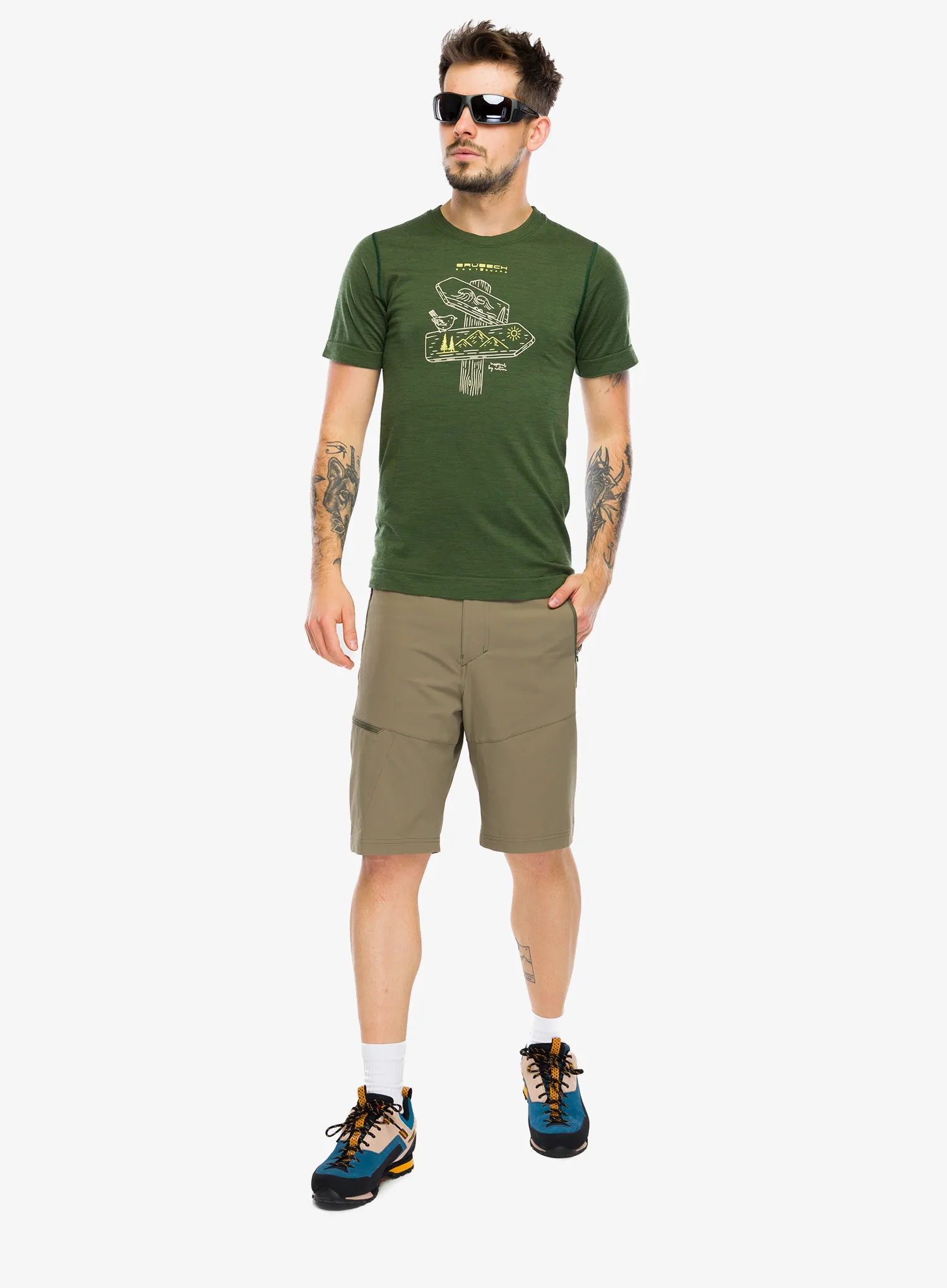 Majica s potiskom Brubeck Outdoor Wool Pro SS - dark green