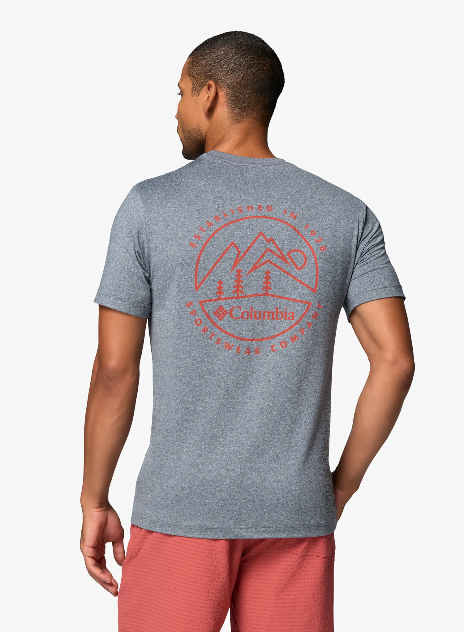 Majica s potiskom Columbia Parsons Point S/S Back Graphic Tee - city grey heather/linear peaks