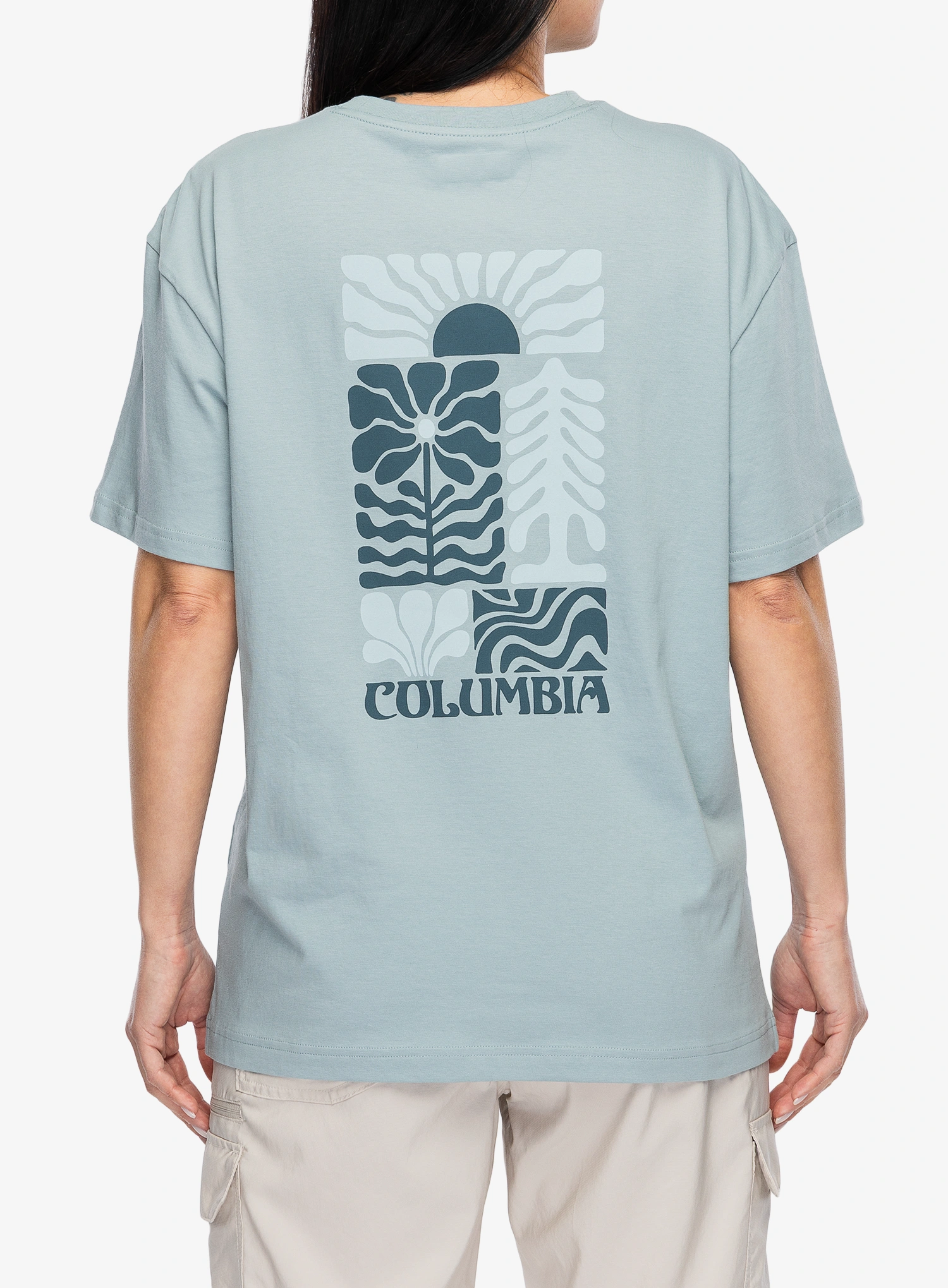 Ženska majica s potiskom Columbia Rolling Bend Graphic Oversized Tee - crushed blue/floral groove