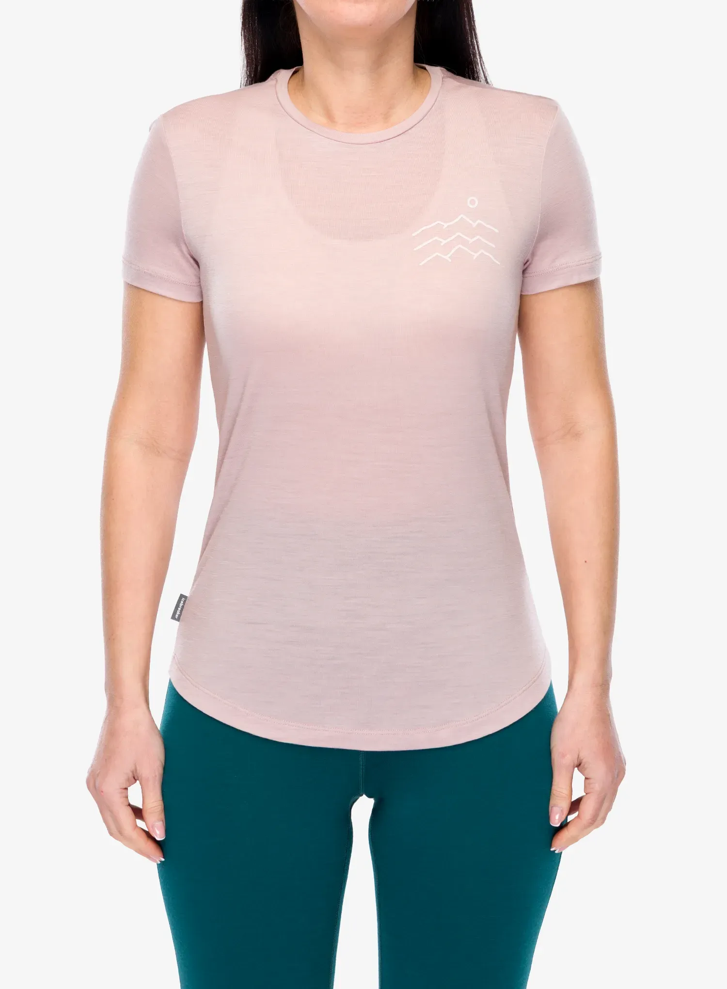 Ženska majica s potiskom Icebreaker Merino 125 Cool-Lite Sphere SS Tee Across The Peaks - pink quartz