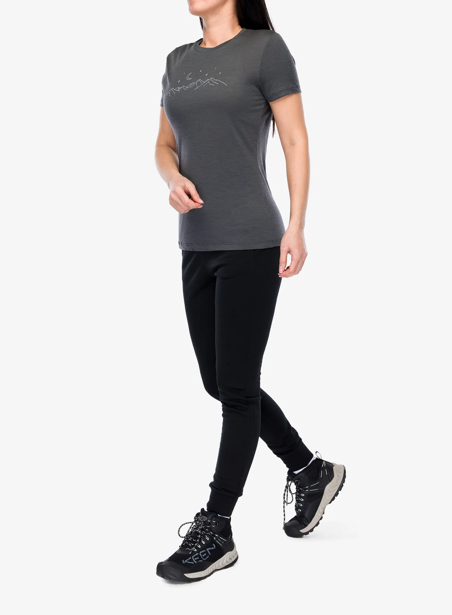 Ženska majica s potiskom Icebreaker Merino 150 Tech Lite SS Tee Sparkling Stars - obsidian