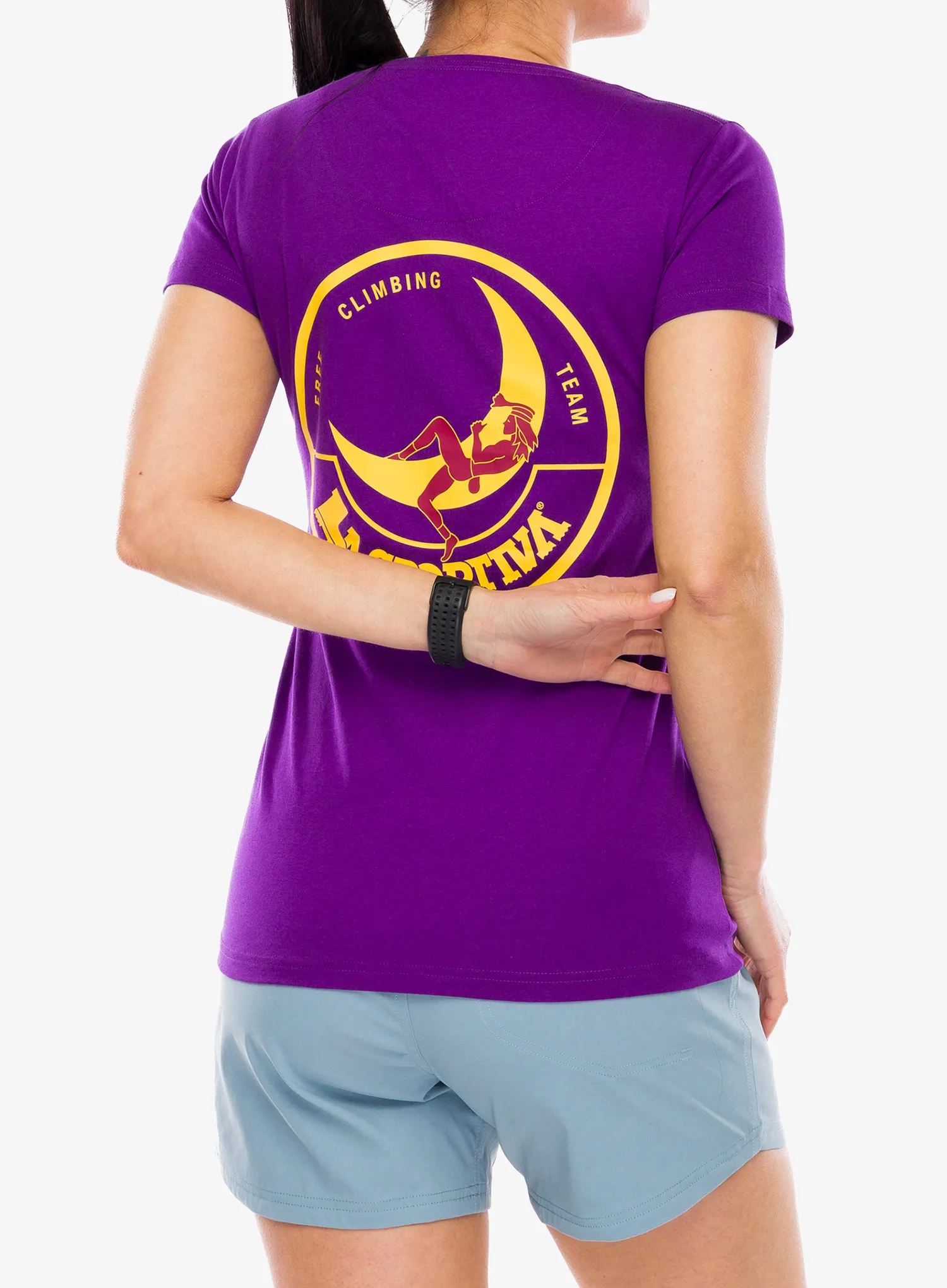 Ženska majica s potiskom La Sportiva Climbing on the Moon T-Shirt - purple/yellow