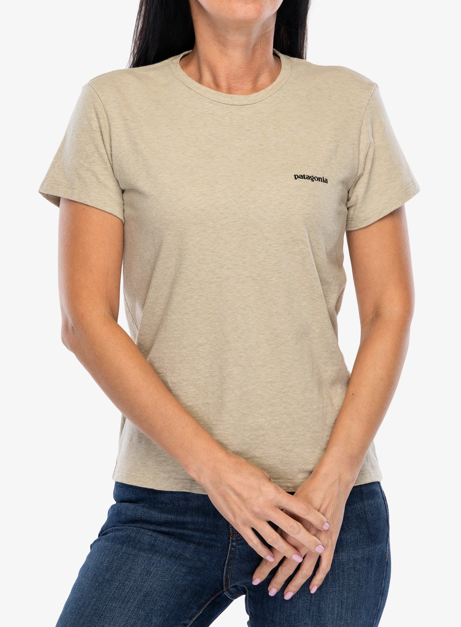 Ženska majica s potiskom Patagonia P-6 Logo Responsibili-Tee - pumice