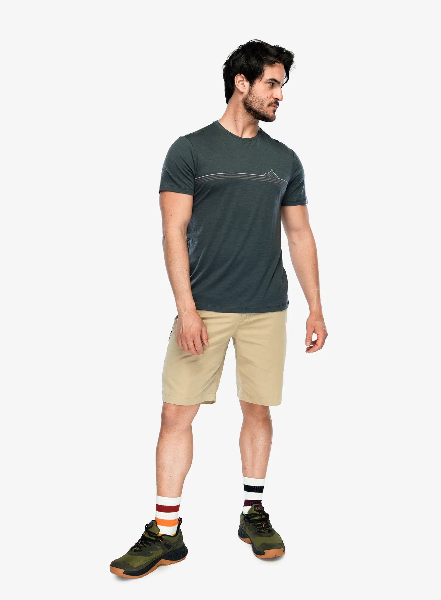 Majica s potiskom Icebreaker Merino 150 Tech Lite SS Tee Range Stripes - obsidian